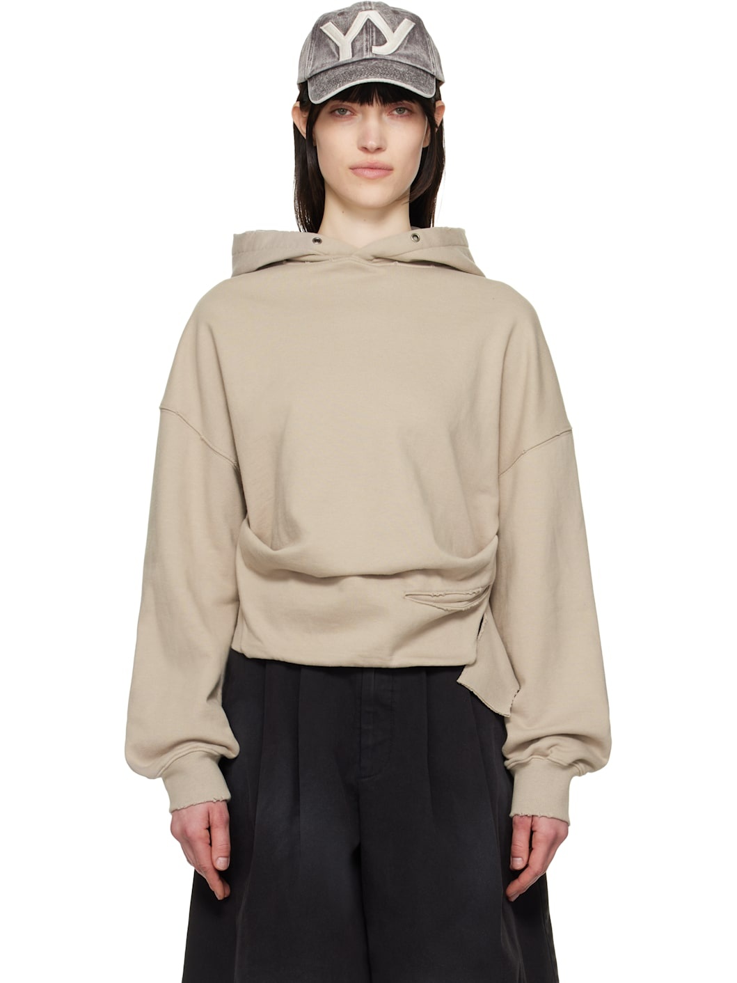 Beige Deconstructed Hoodie - 1