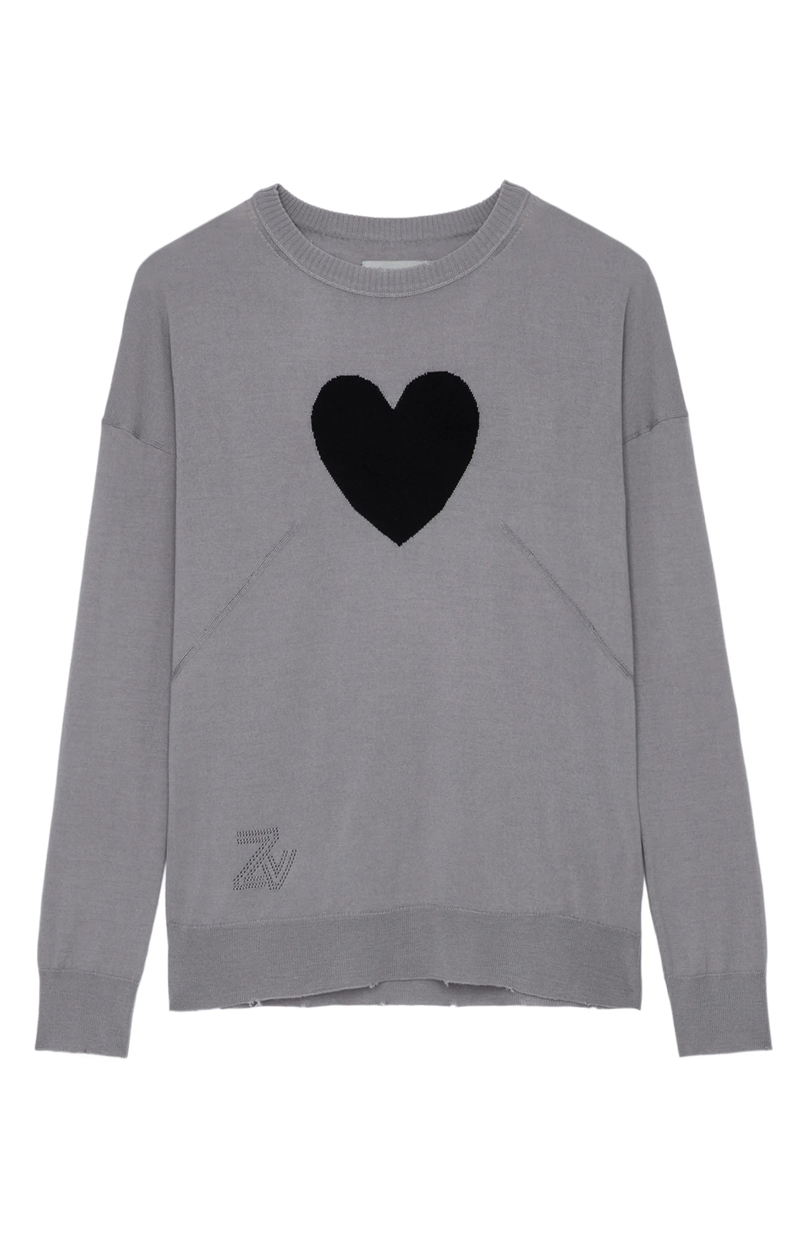 Zadig & Voltaire Gaby Intarsia Heart Wool Crewneck Sweater | REVERSIBLE