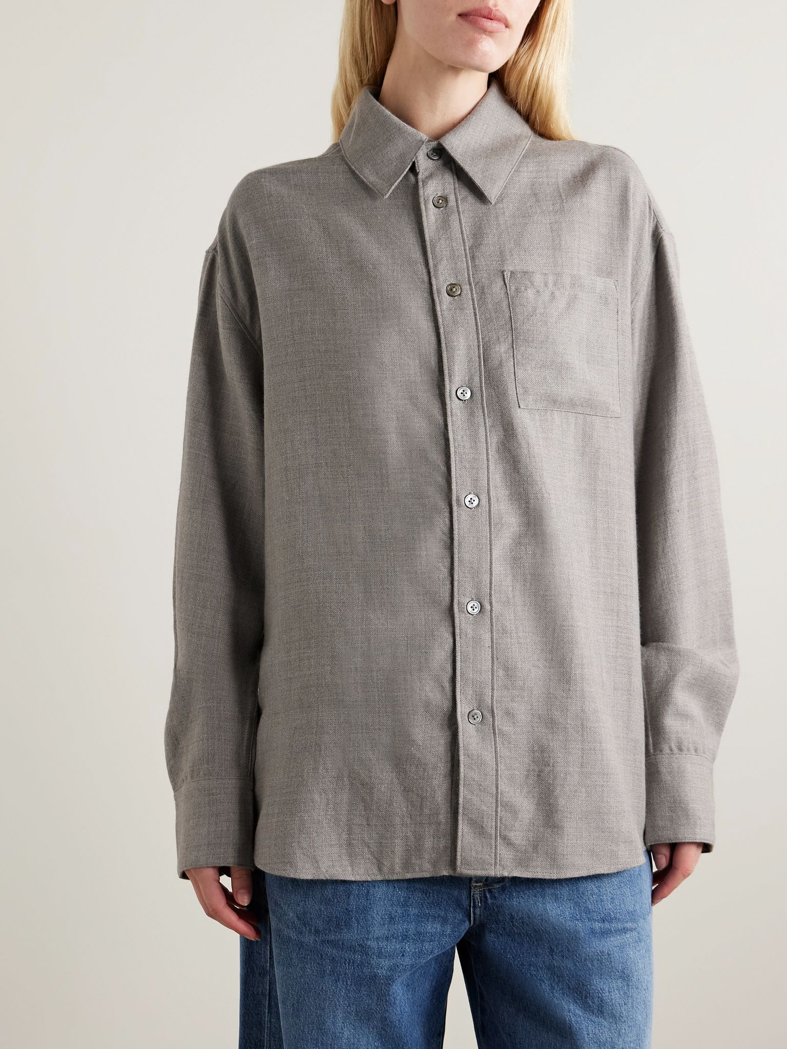 Oversized wool and cashmere-blend shirt Silver - 3