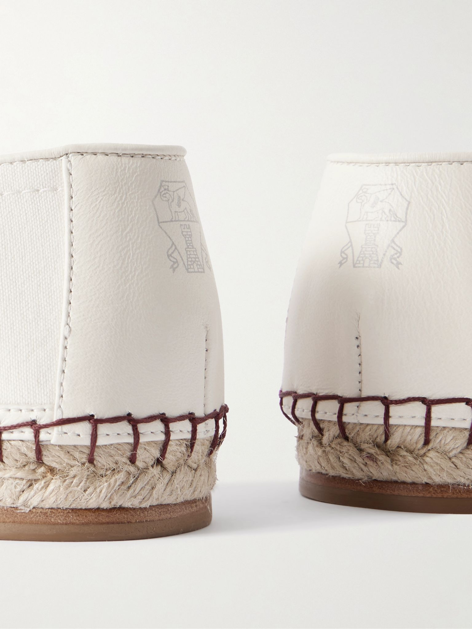 Leather-Trimmed Canvas Espadrilles Cream - 5