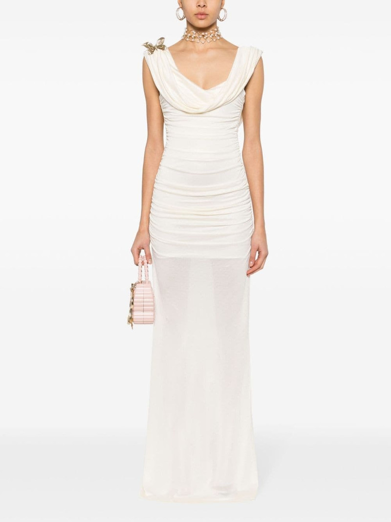 Blumarine butterfly-brooch maxi dress outlook