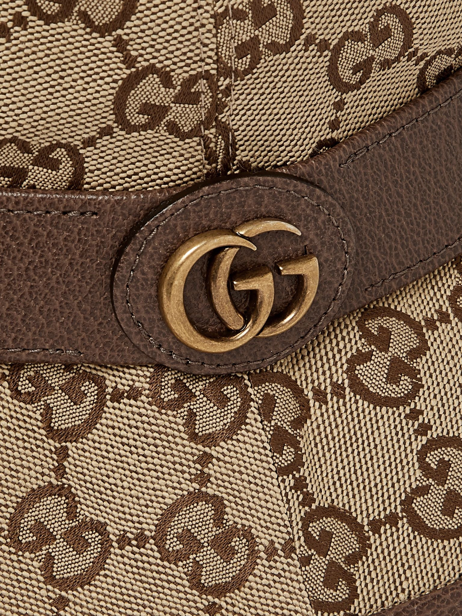 Leather-Trimmed Monogrammed Canvas Bucket Hat Brown - 4