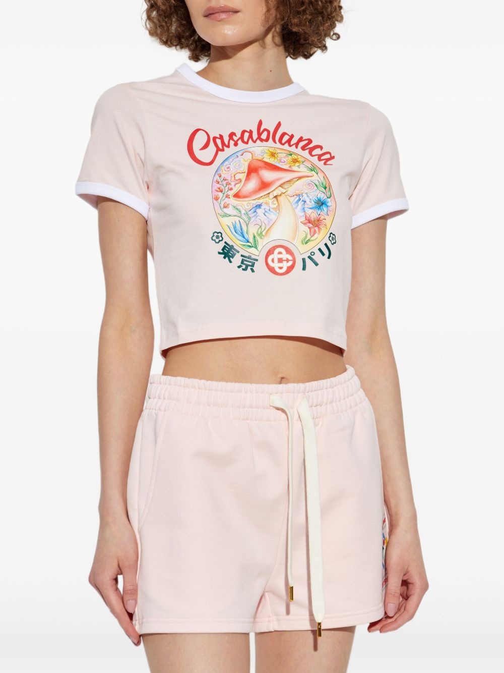 Mushroom graphic-print cropped T-shirt - 3