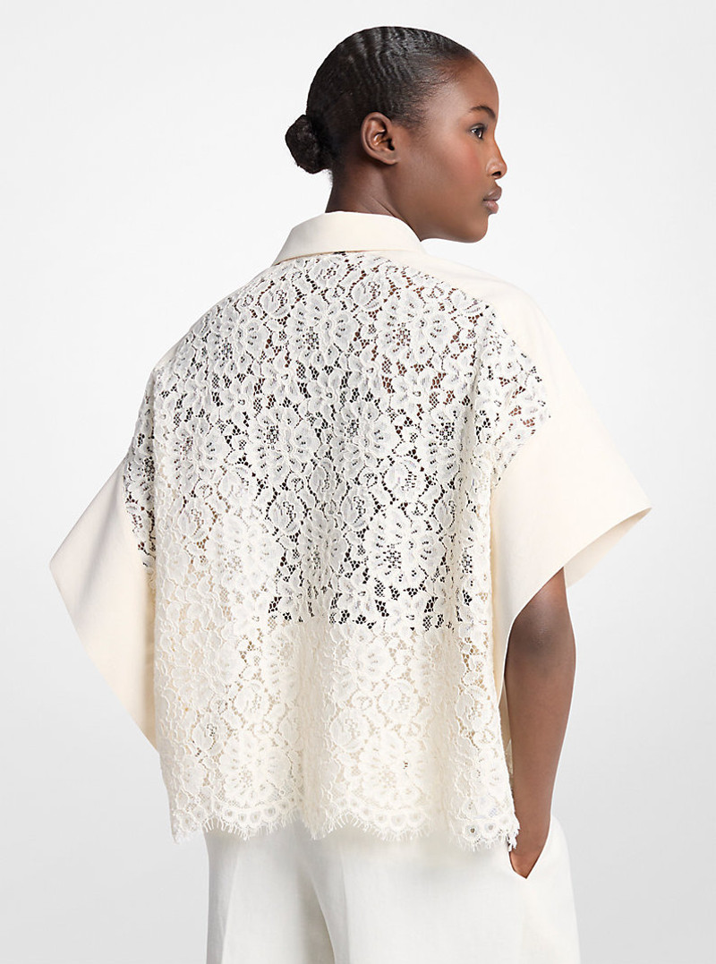 MICHAEL KORS COLLECTION Corded Floral Lace Butterfly-Sleeve Top outlook