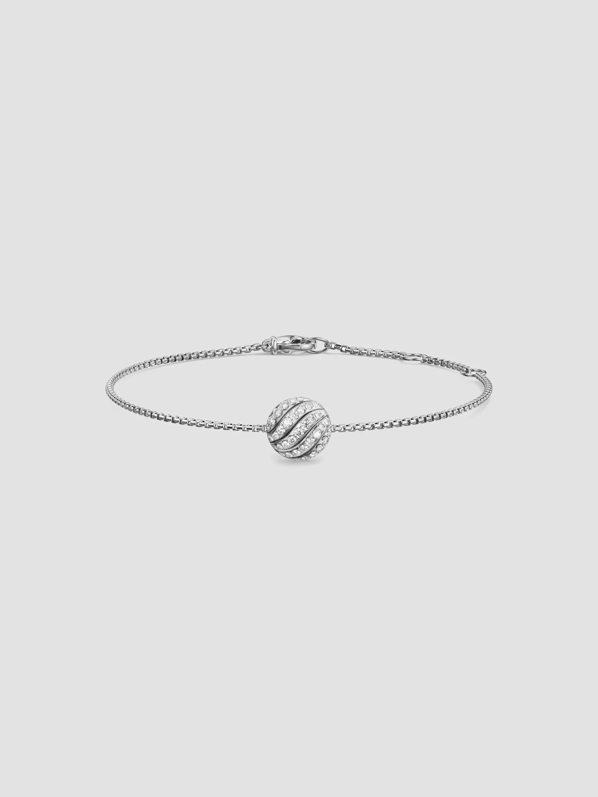 Women's Sculpted Cable Center Station Chain Bracelet in Sterling Silver with Diamonds, 10MM - Silver - 1