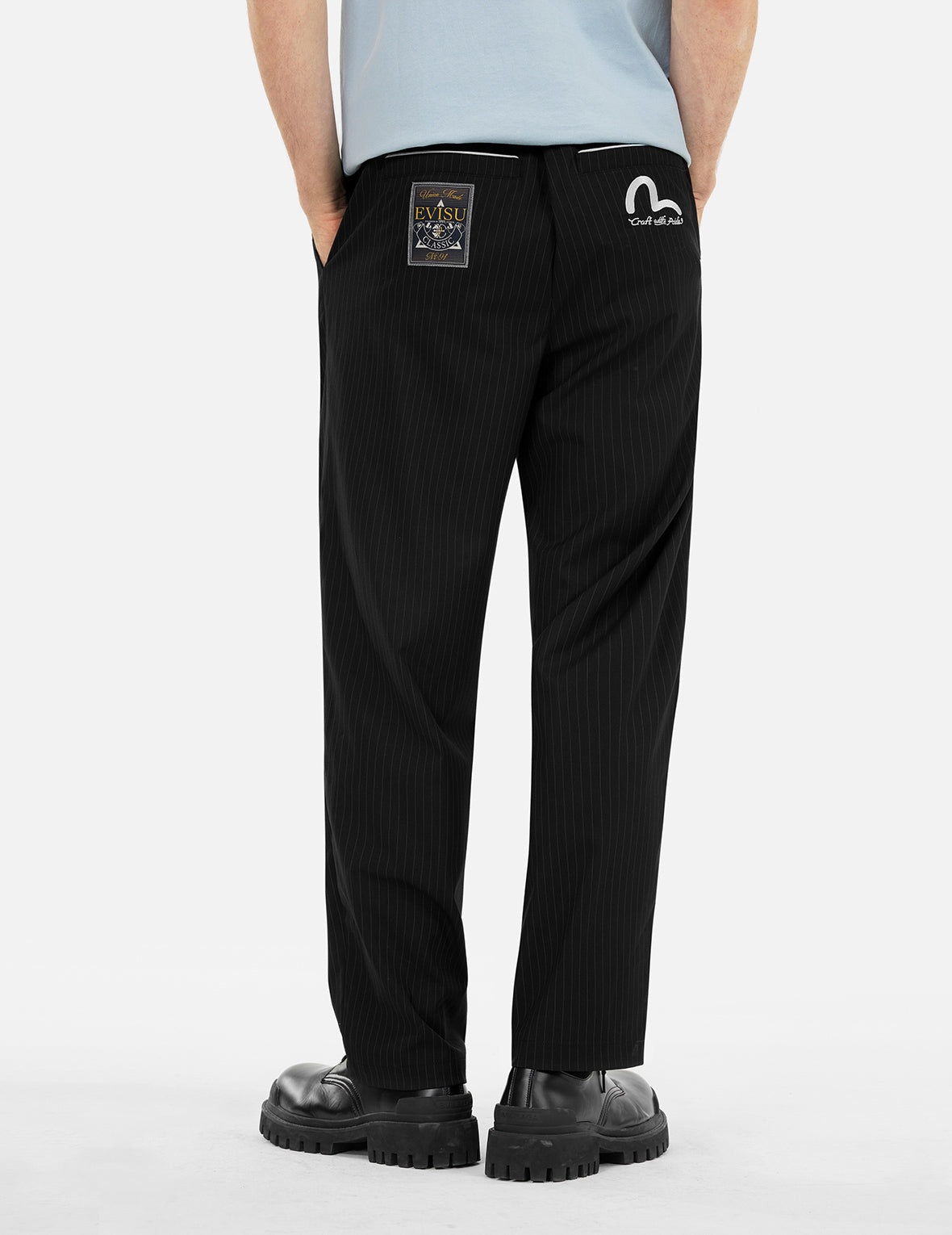 Seagull Embroidery Striped Taper Fit Woven Pants - 5