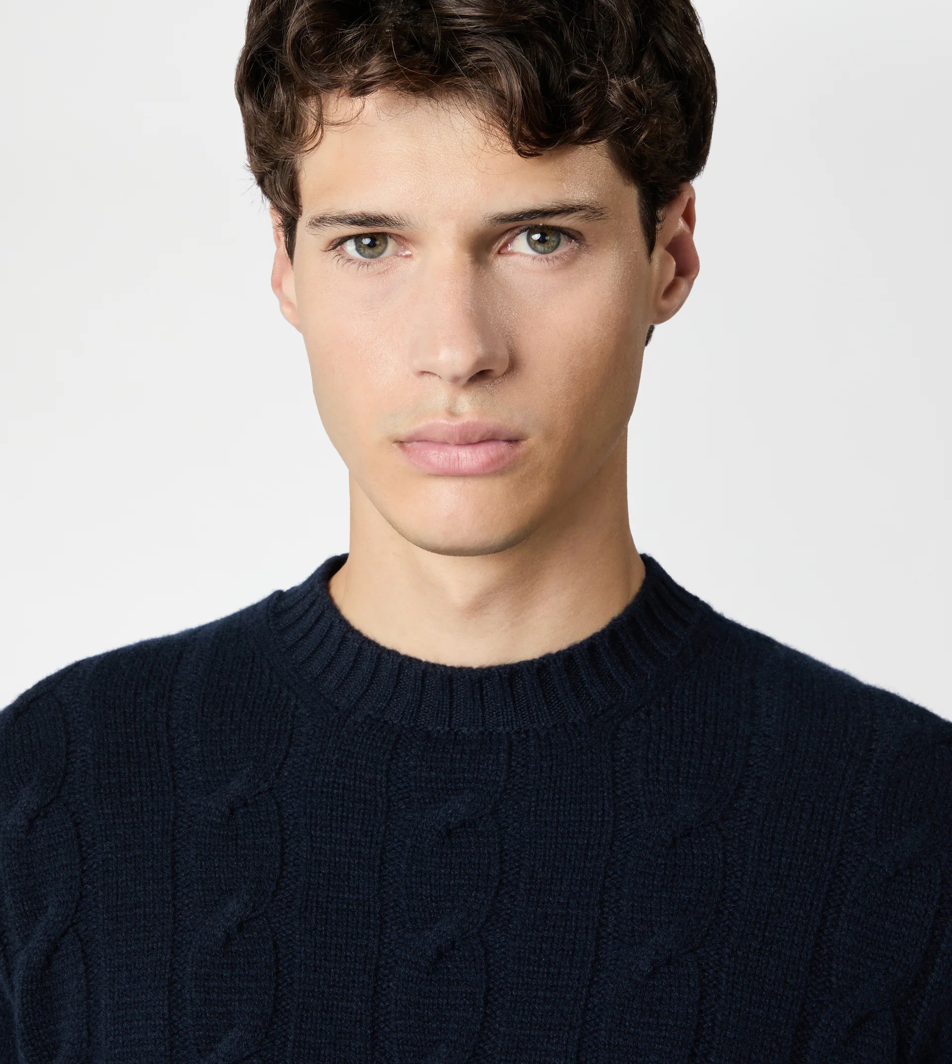 CASHMERE BLEND ROUND-NECK PULLOVER - BLUE - 2