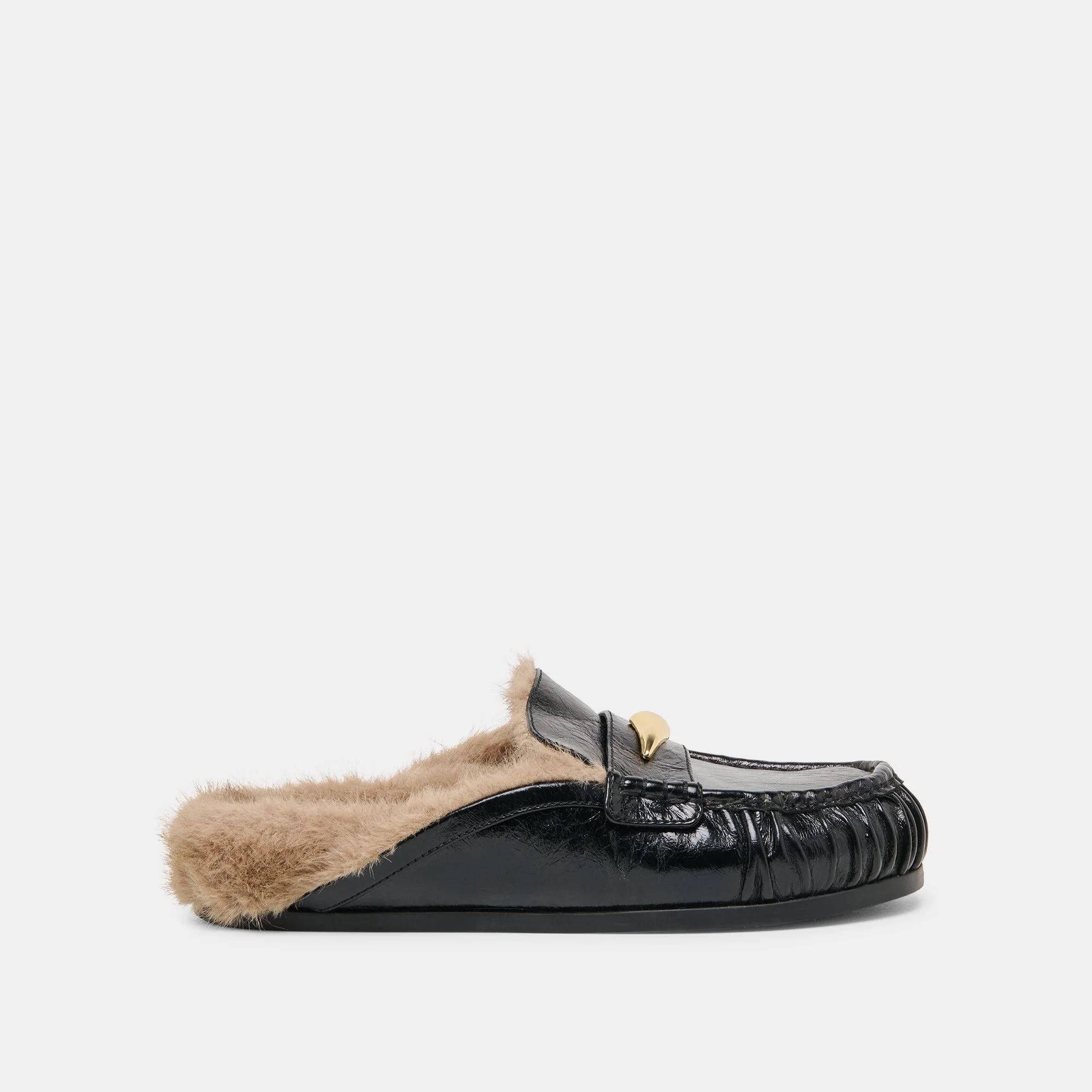 JODERO PLUSH FLATS BLACK LEATHER - 1
