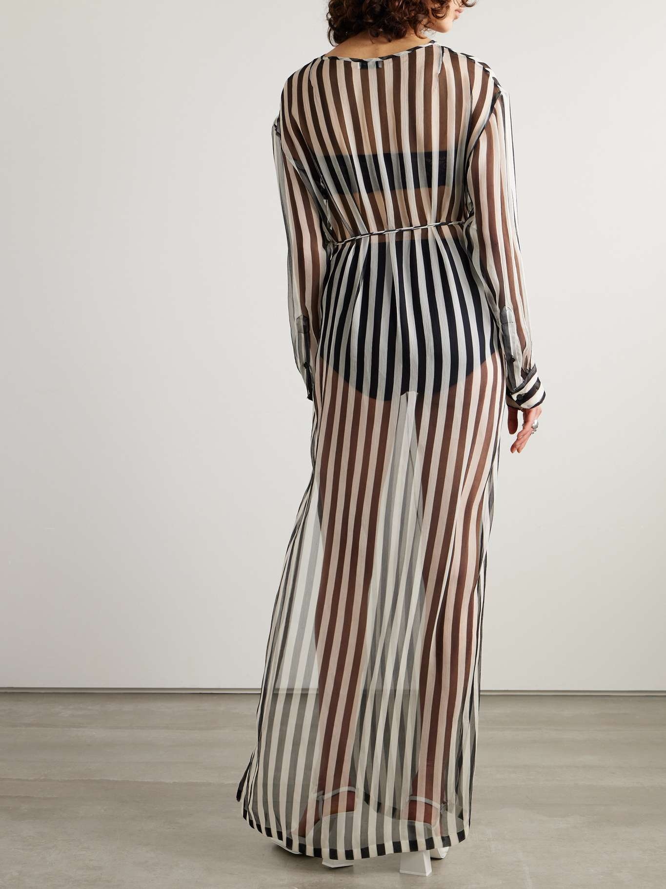 Belted striped silk-chiffon maxi dress - 4