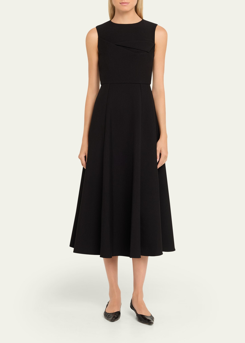 ROLAND MOURET Sleeveless Origami Draped Crepe Midi Dress outlook