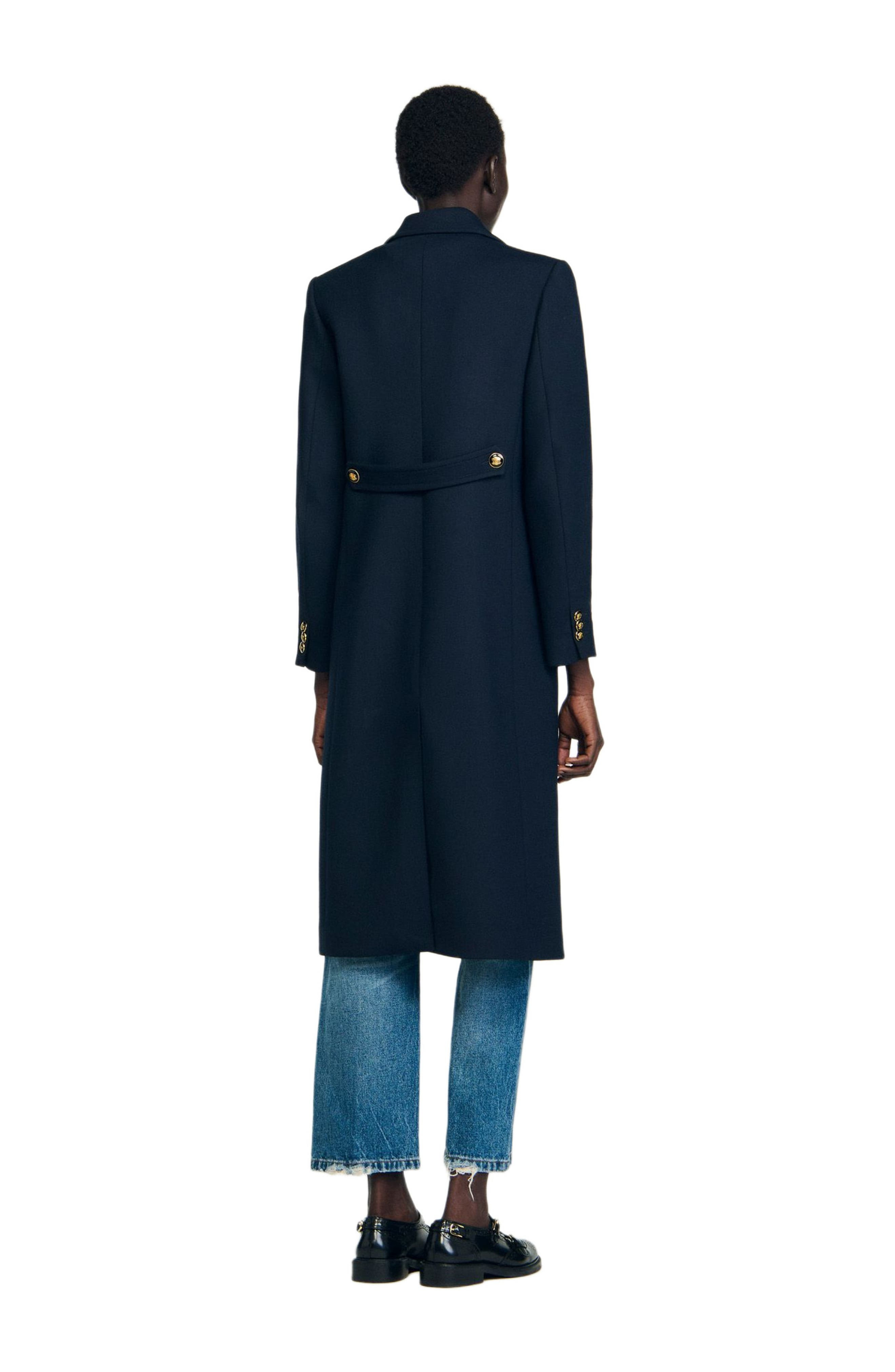 SANDRO Long double-breasted coat in Navy Blue at Nordstrom - 3