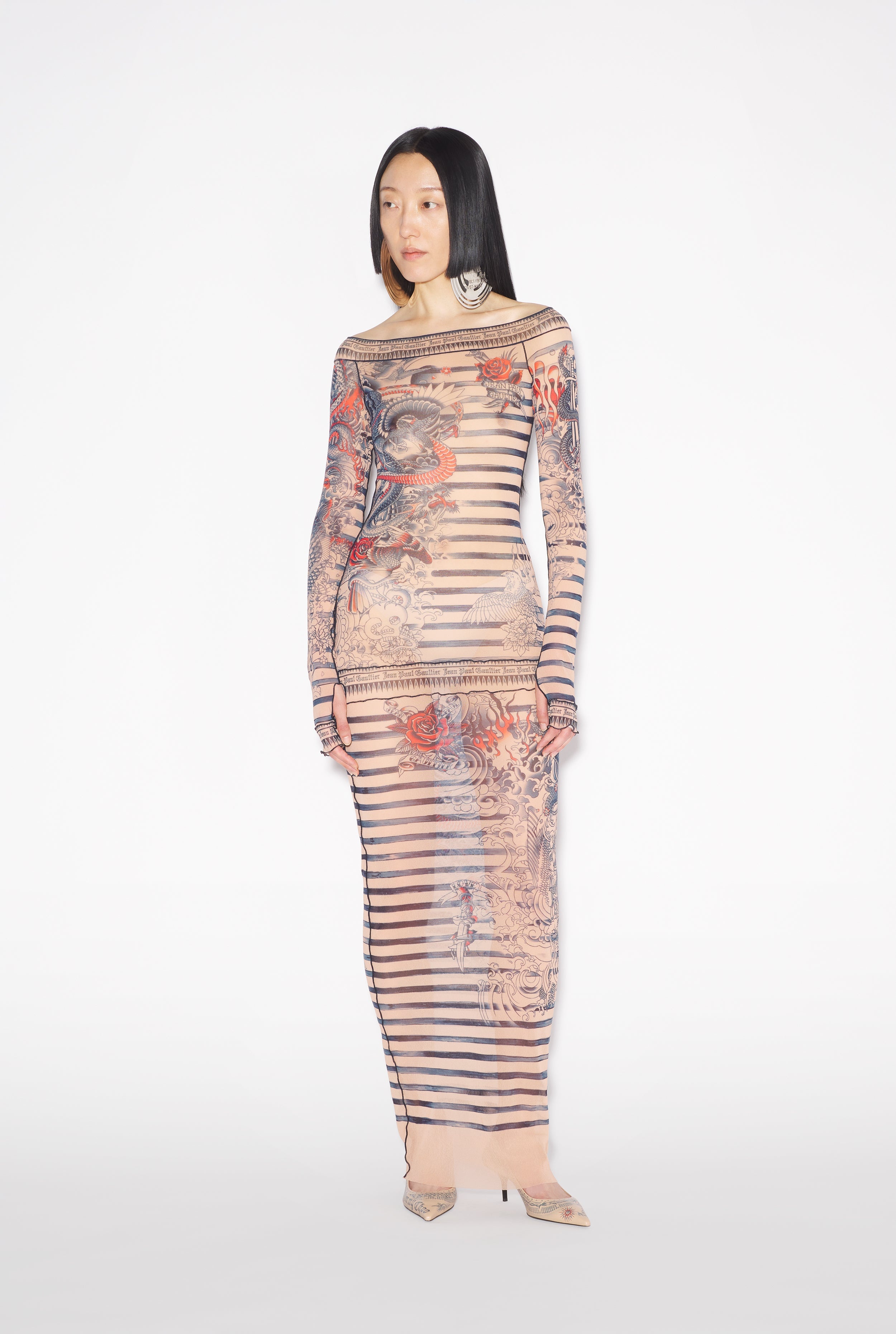 THE LONG NUDE SAILOR TATTOO DRESS - 1