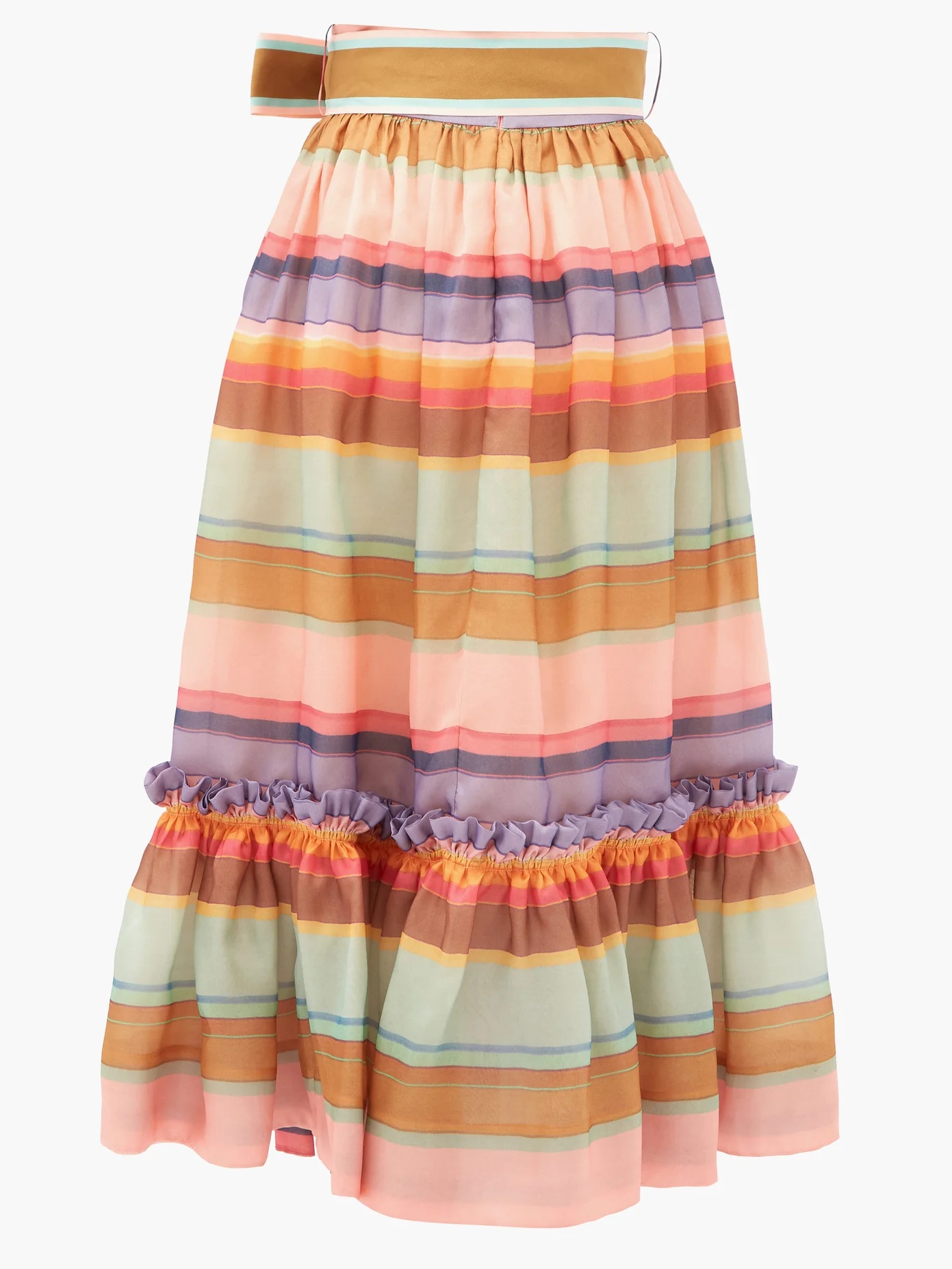 Tiered-hem striped crepe midi skirt - 5