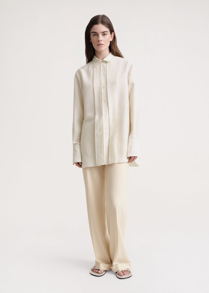 Pleated silk shirt macadamia - 2