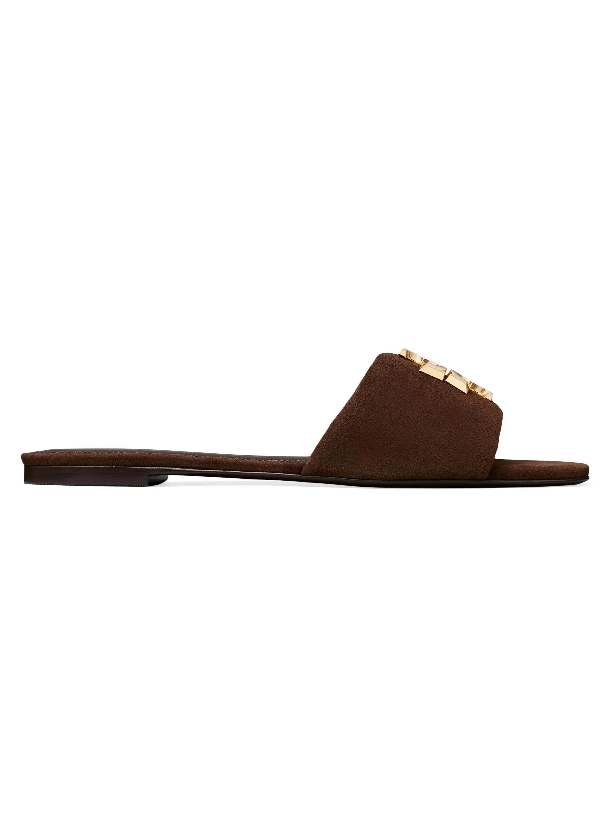 Women's Eleanor Double T Logo Leather Slide Sandals - Dark Cocoa Gold - 1