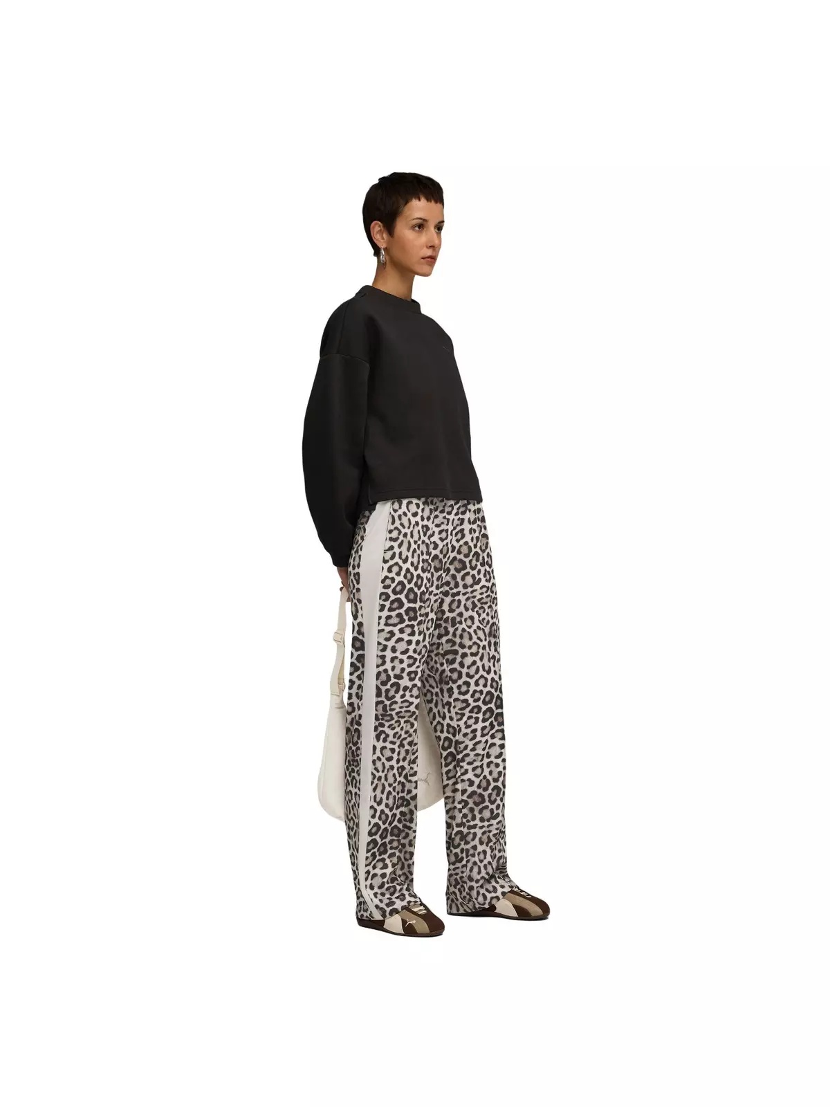 PUMA Women's T7 LEO LUXE All-Over Print Straight Pants -White/Brown - 5