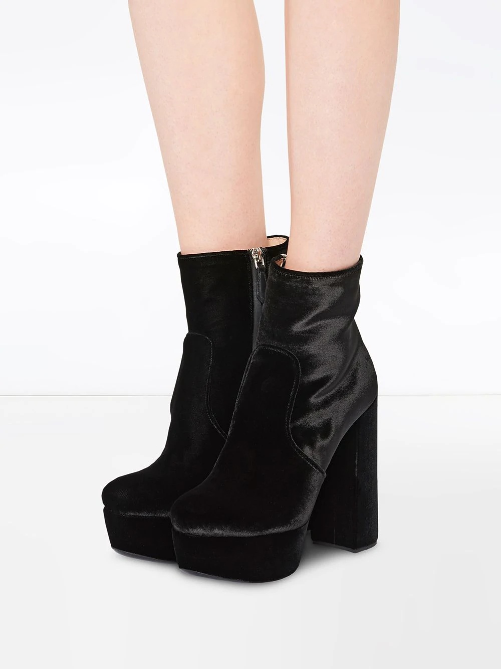 velvet block heel platform boots - 5