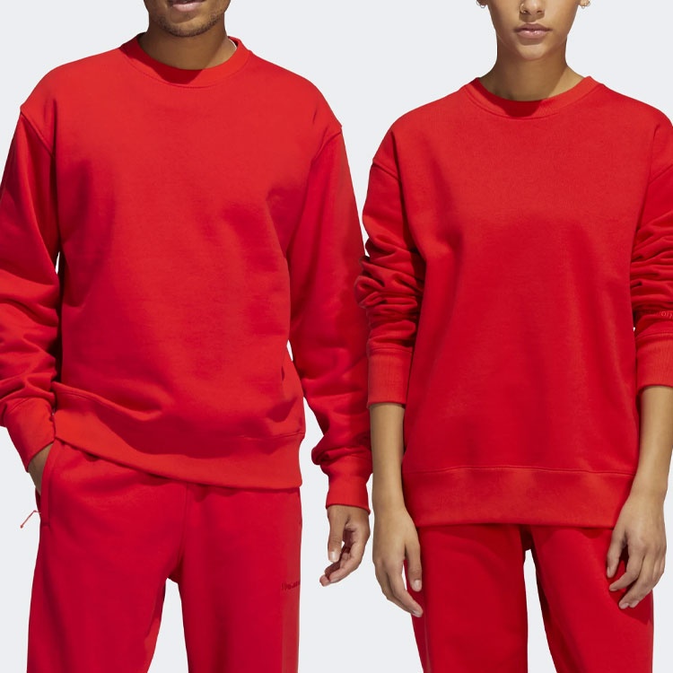 adidas originals x Pharrell Williams Crossover Solid Color Loose Sports Round Neck Pullover Red HF99 - 5