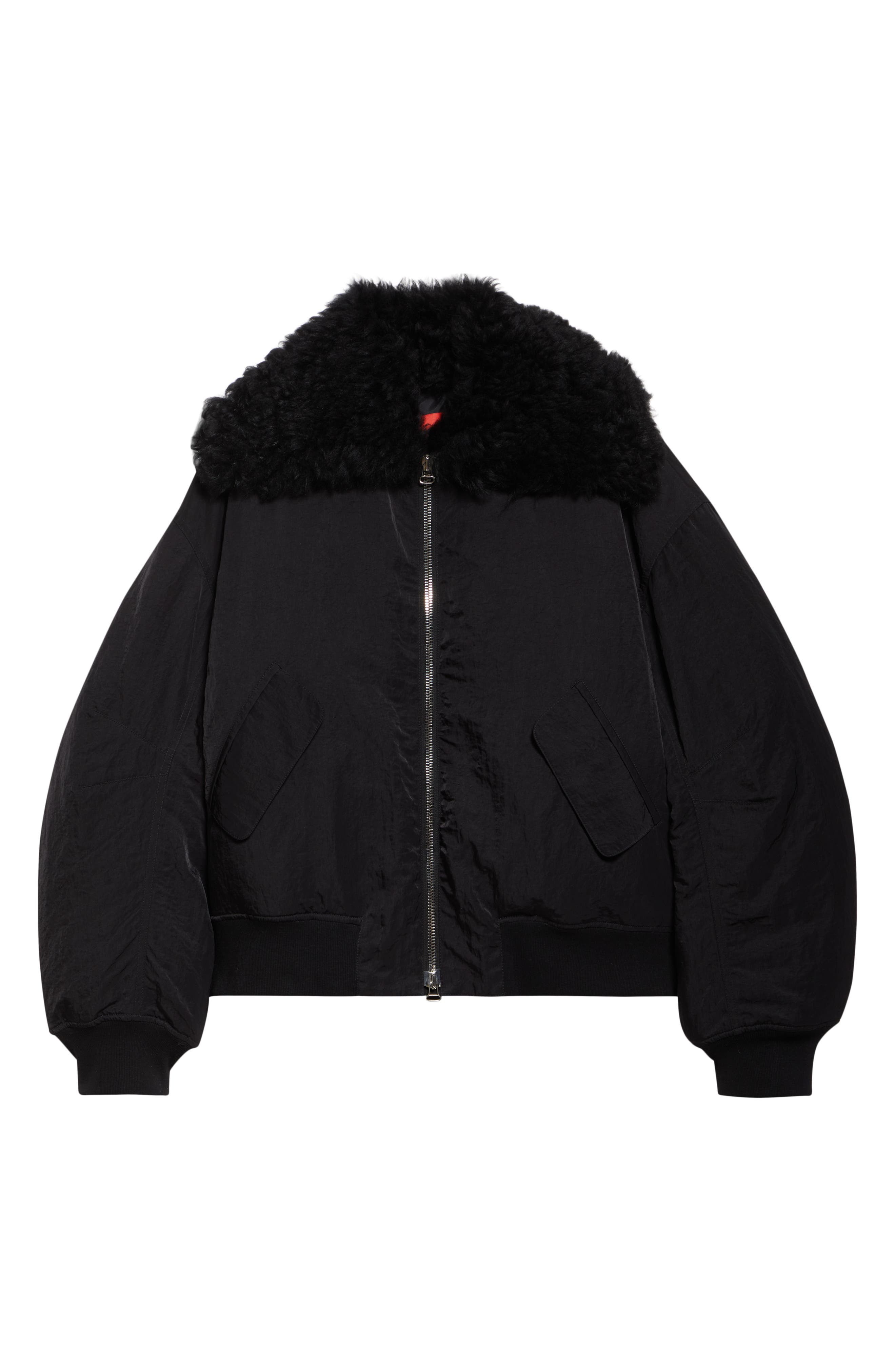 Eckhaus Latta Nylon Bomber Jacket with Genuine Shearling Collar in Asphalt at Nordstrom - 7