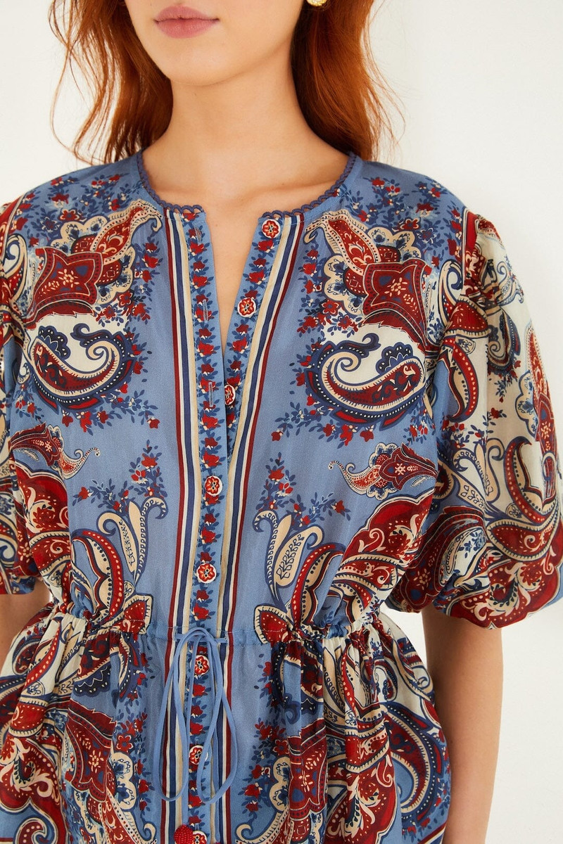 FARM RIO Blue Paisley Scarf Short Sleeve Blouse outlook