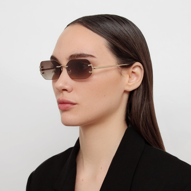 LINDA FARROW MAGALI ANGULAR SUNGLASSES IN LIGHT GOLD AND MOCHA outlook