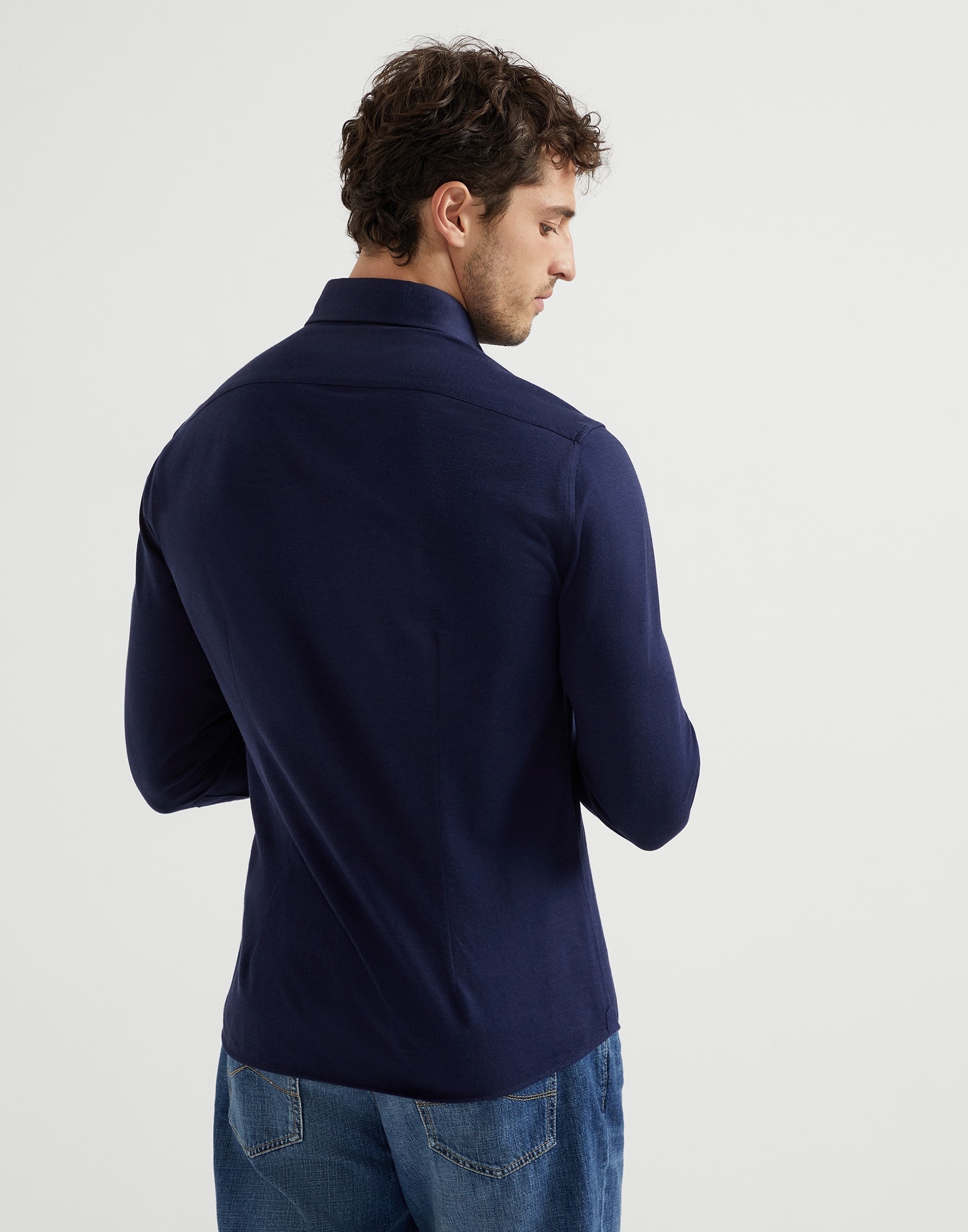 Cotton piqué basic fit shirt with spread collar - 2