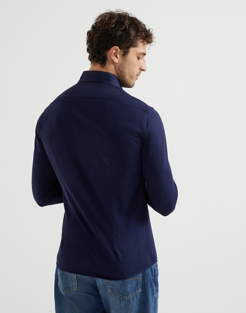 Brunello Cucinelli Cotton piqué basic fit shirt with spread collar outlook