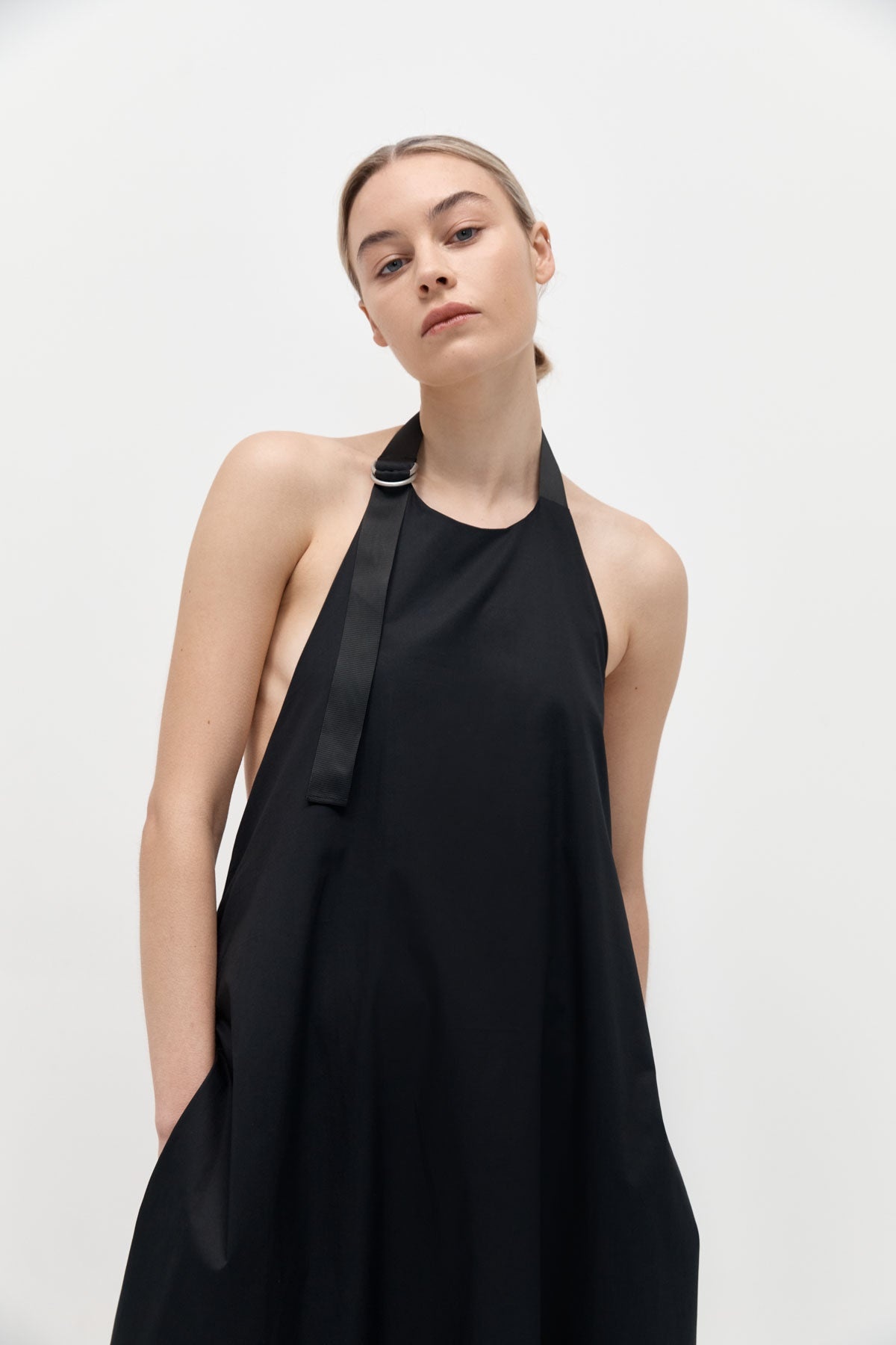 Ring Detail Halter Dress - Black - 3