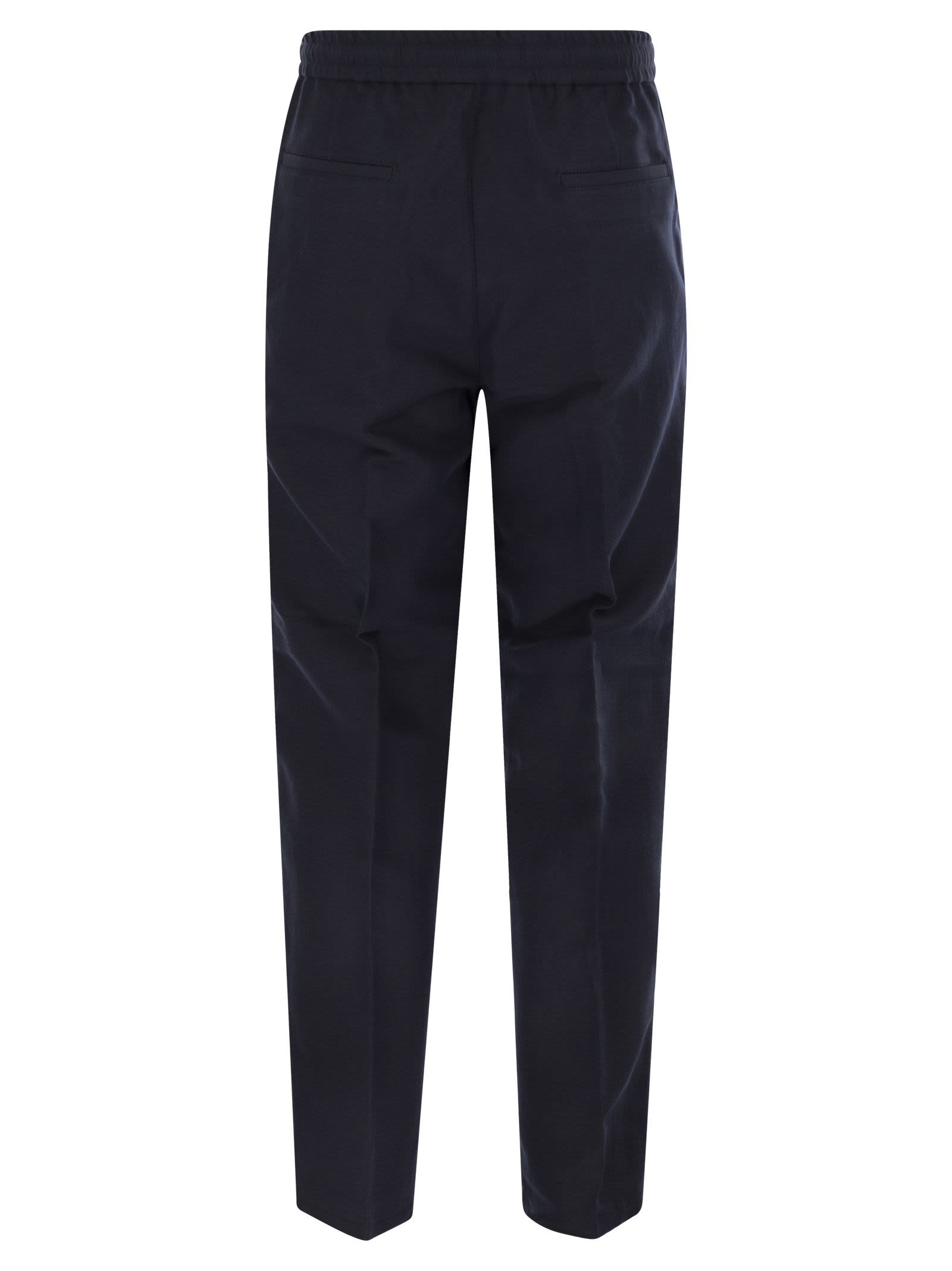 Brunello Cucinelli Men Leisure Fit Trousers In Linen And Cotton Gabardine With Drawstring And Double - 2