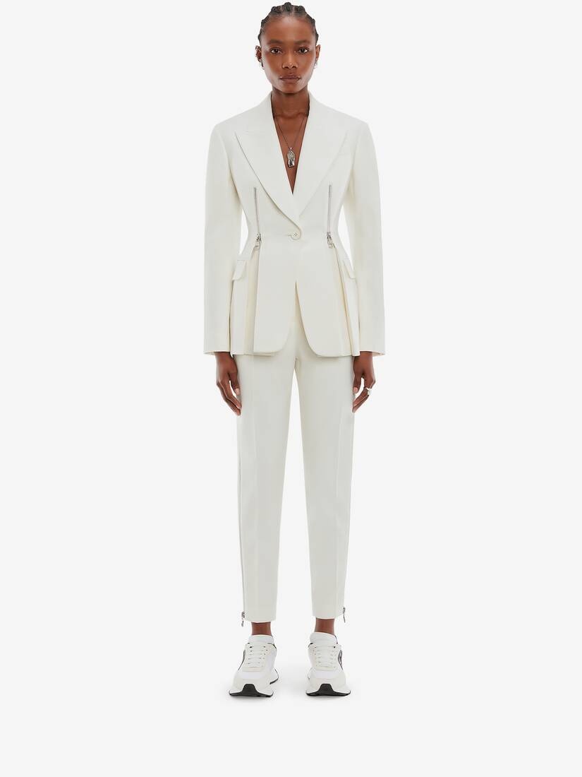 Zip Peplum Wool Jacket in Bone - 2