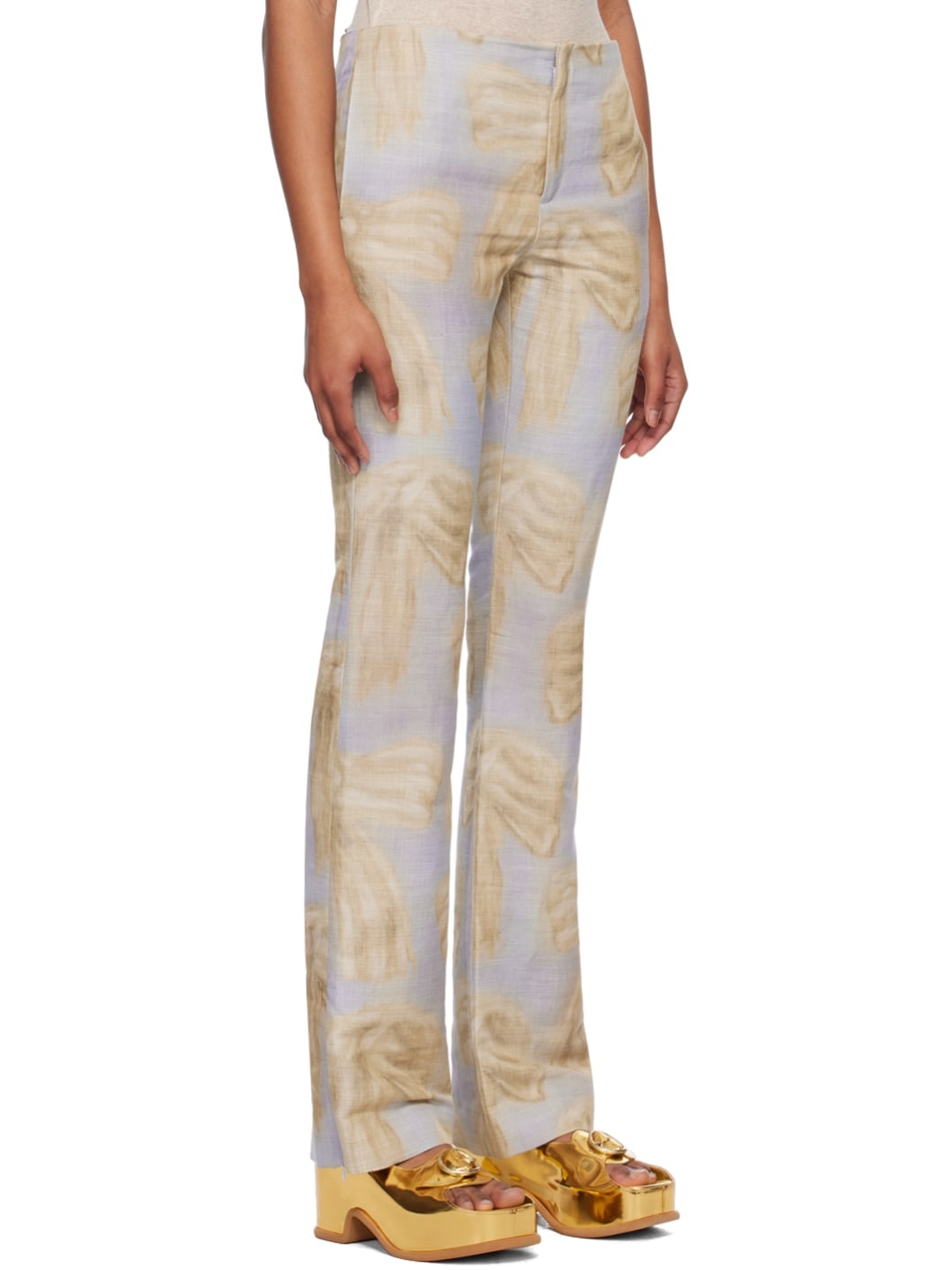 Gray & Beige Printed Trousers - 2