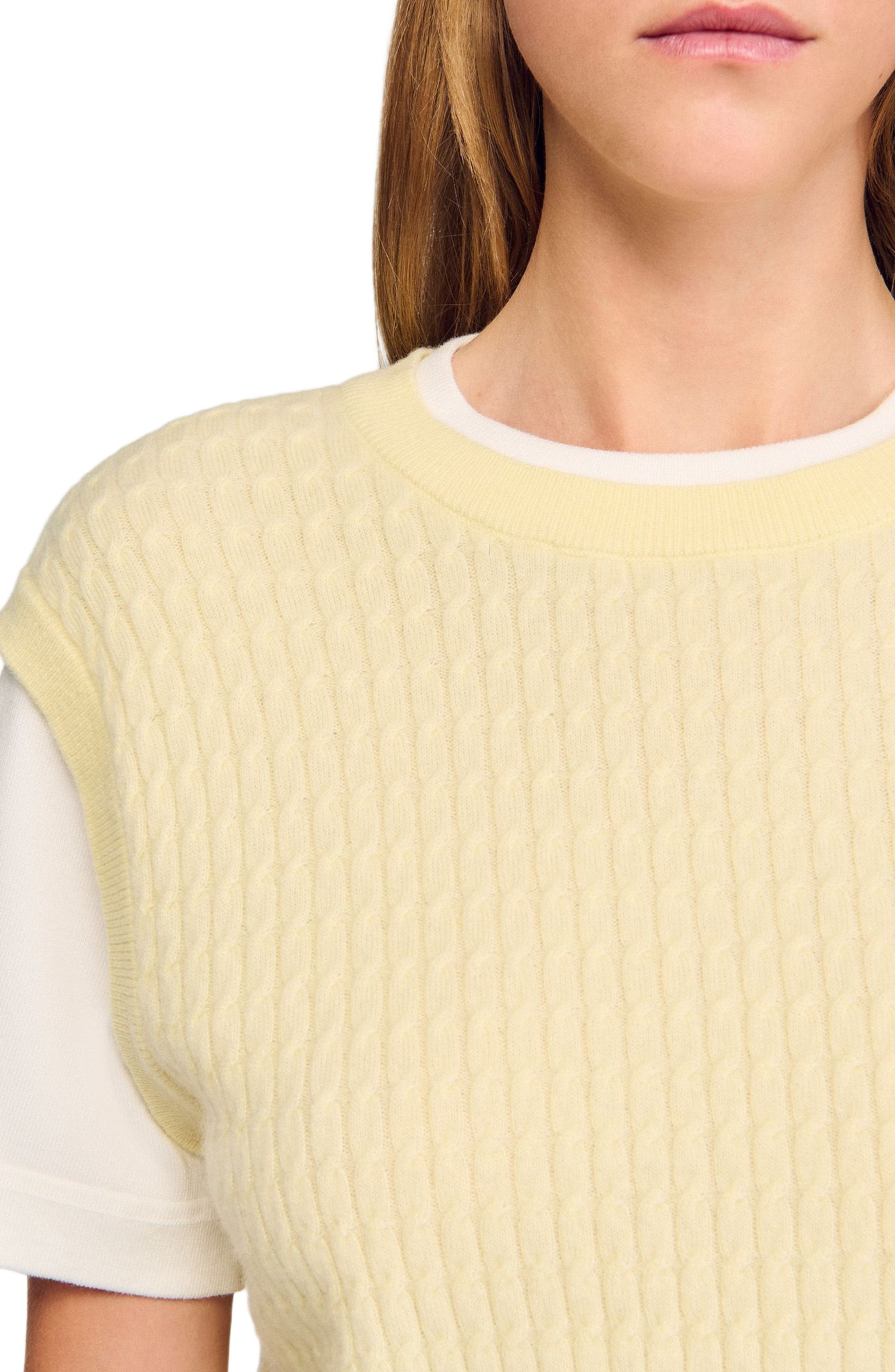 SANDRO Dual-material knit sweater in Light Yellow at Nordstrom - 4