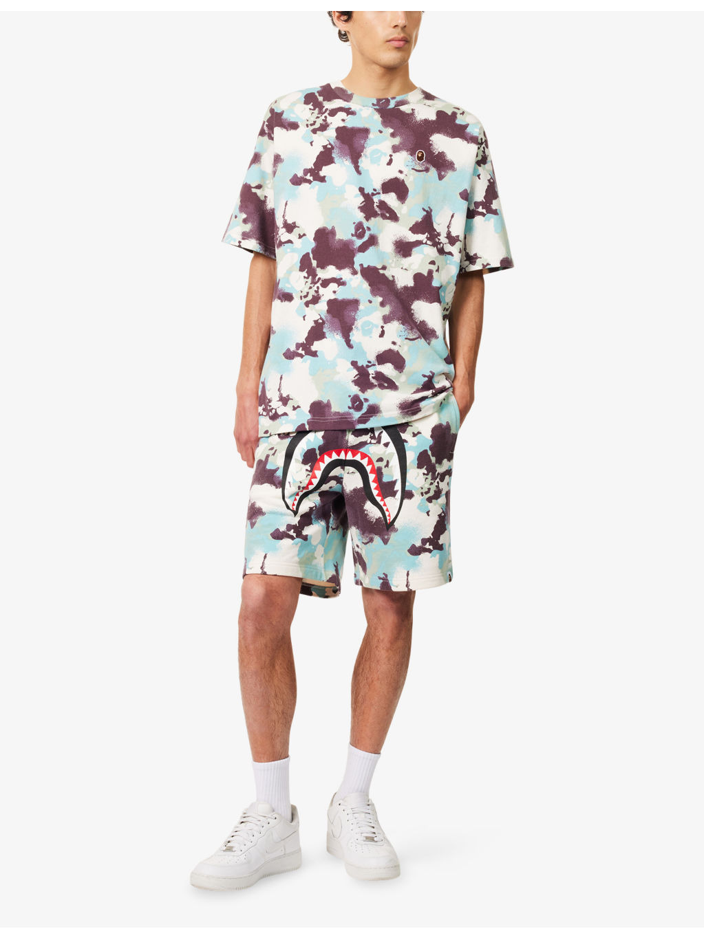 Shark-Graphic Camo Cotton-Jersey Sweat Shorts - 2
