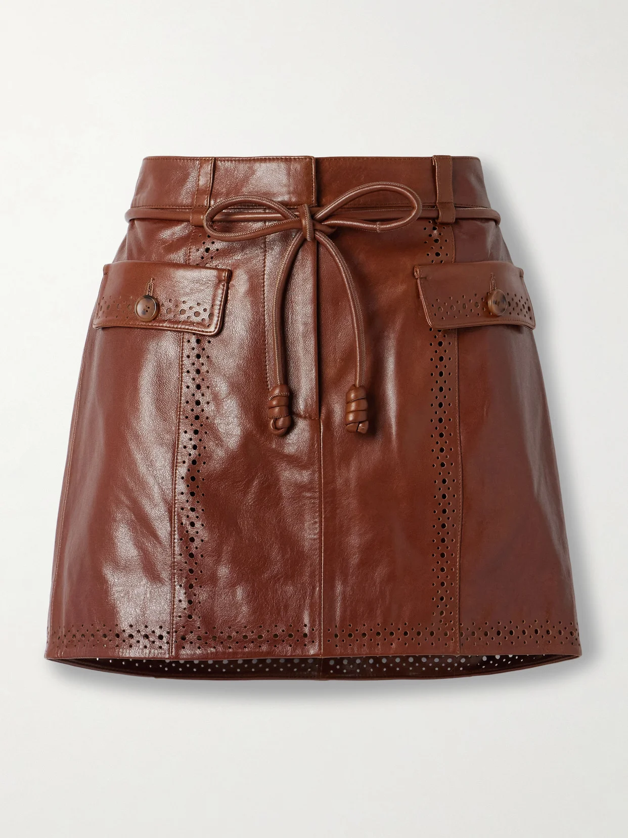 Luna Belted Laser-cut Leather Mini Skirt - 1