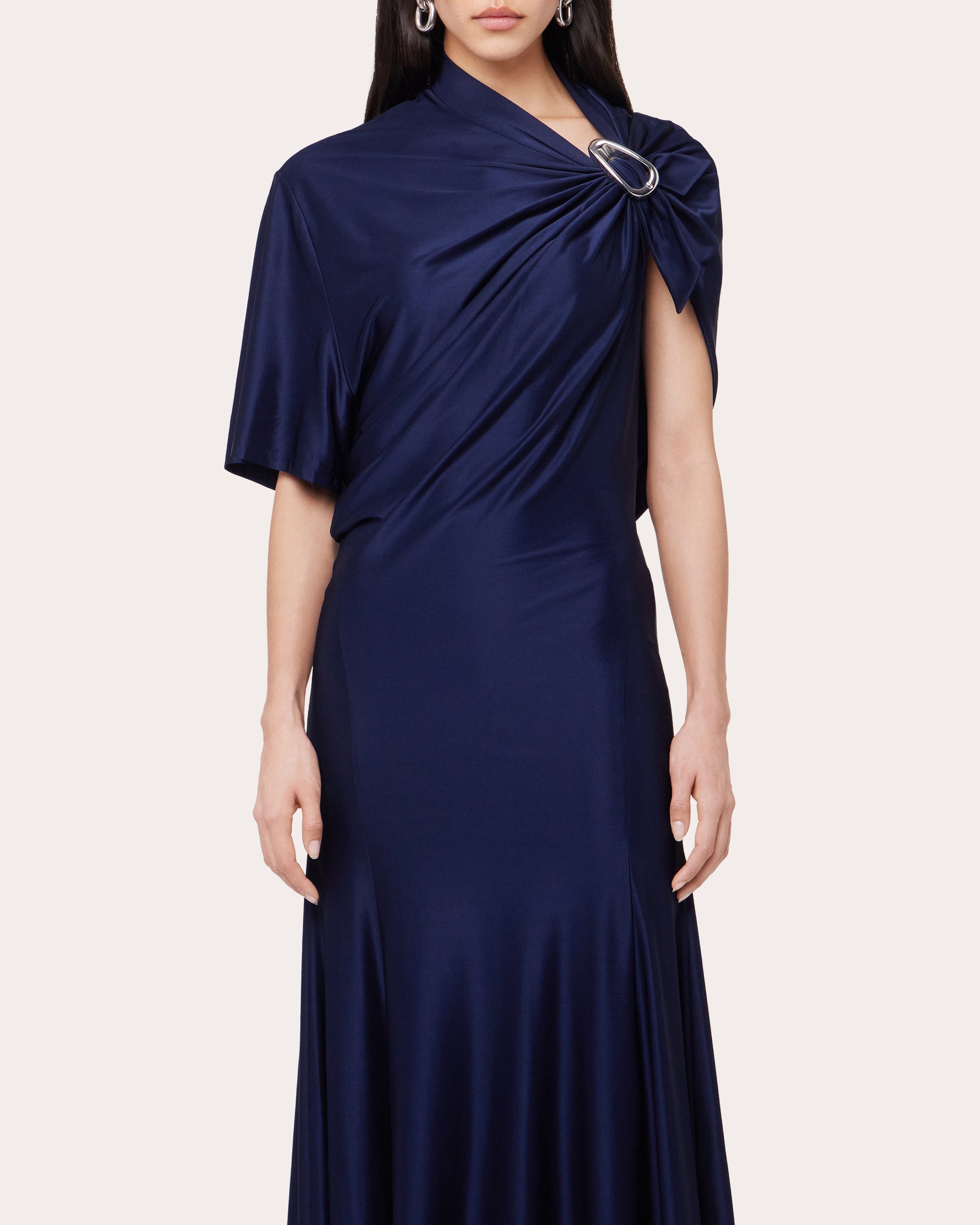 Ruched Satin Buckle Asymmetric Dress - 5