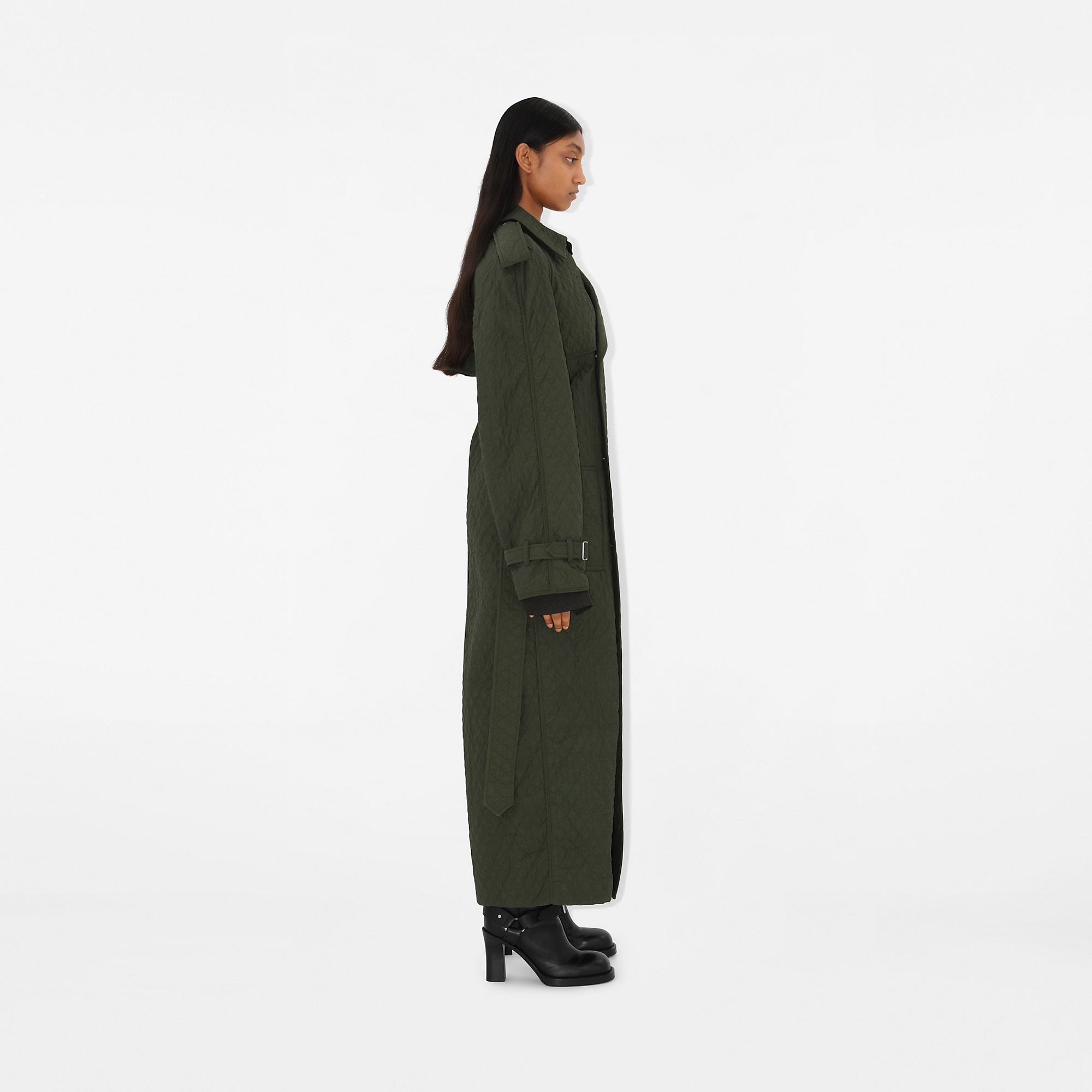 Long Quilted Nylon Trench Coat - 3