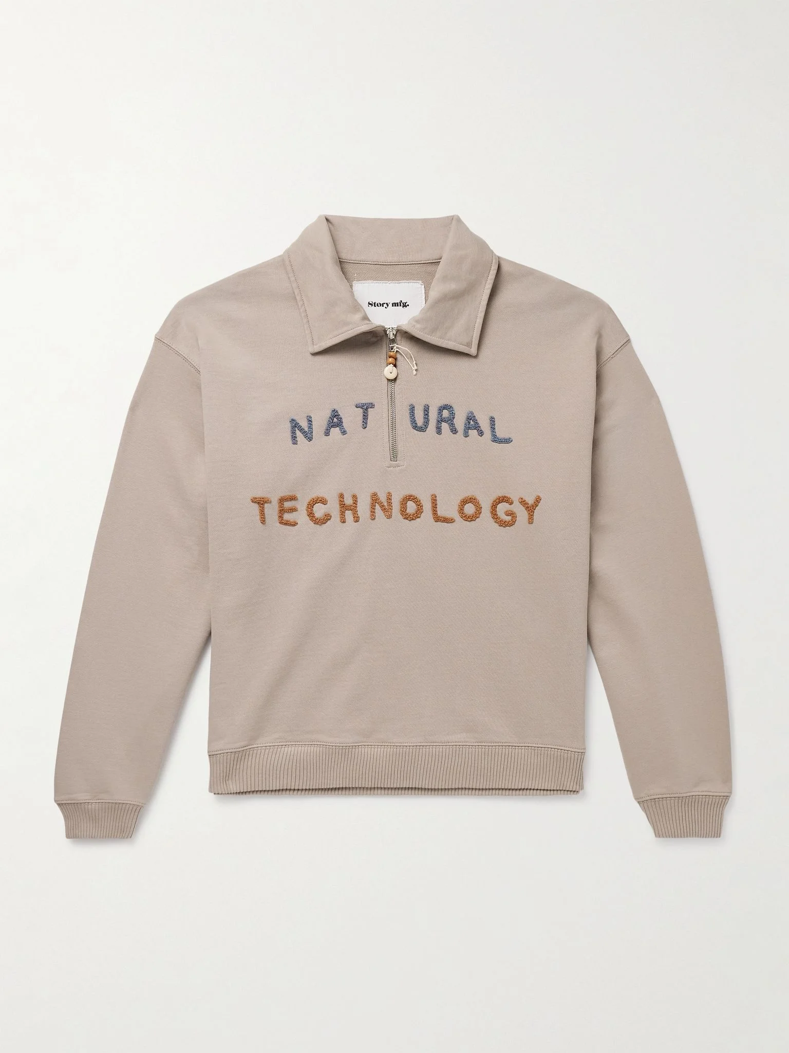 Appliquéd Organic Cotton-Jersey Half-Zip Sweatshirt Taupe - 1