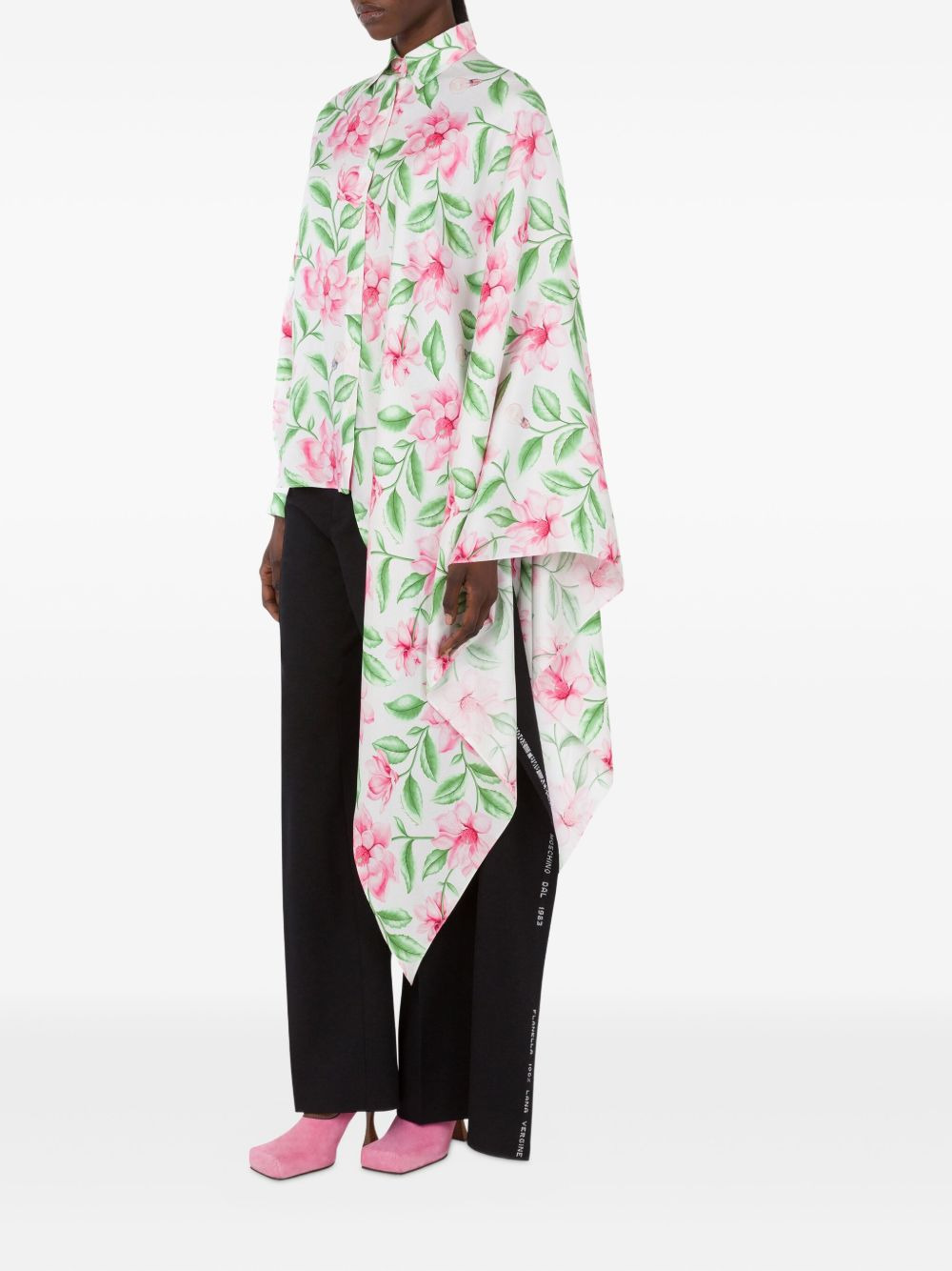 floral-print asymmetric silk shirt - 2