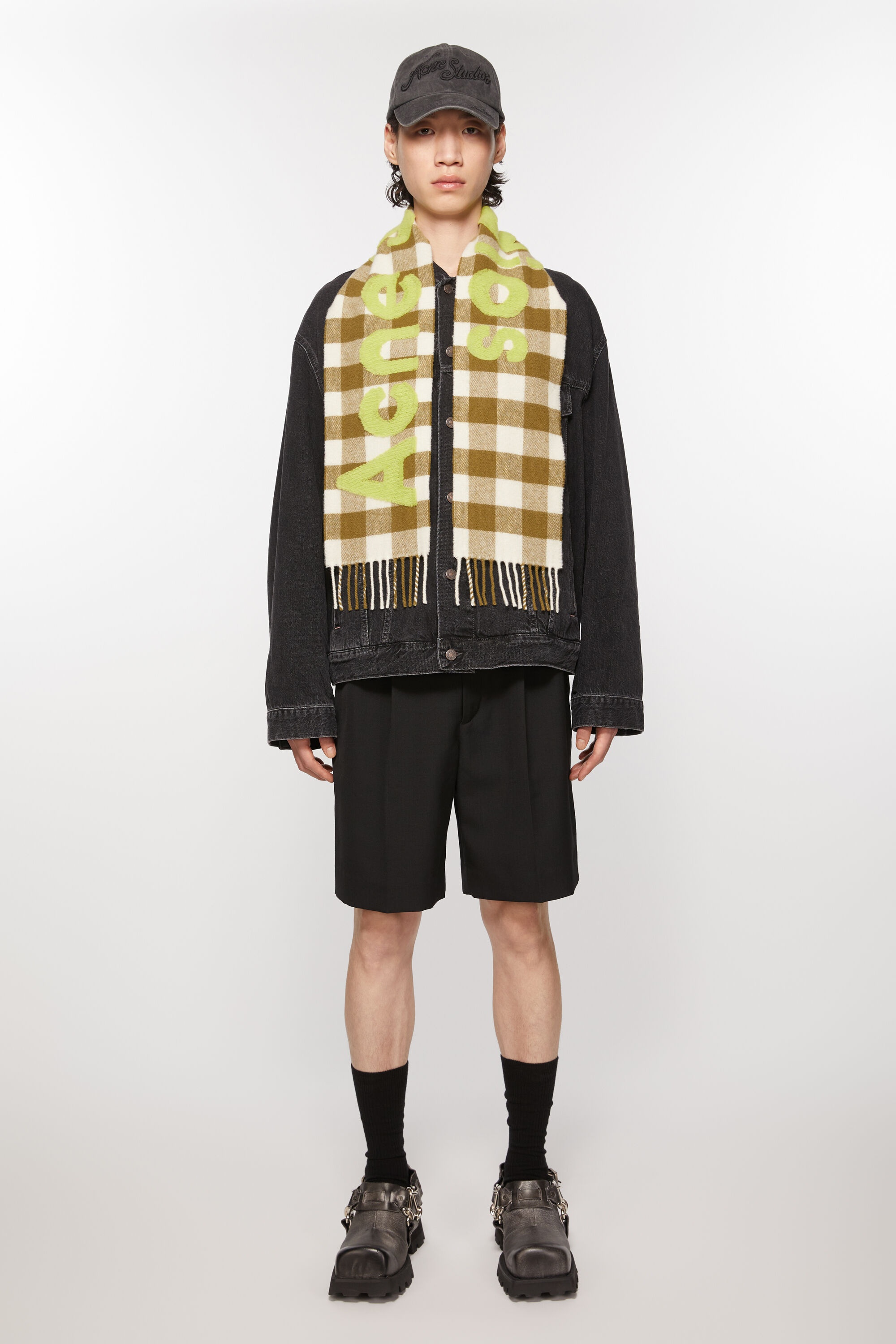 Check logo scarf - Narrow - Khaki/green - 3
