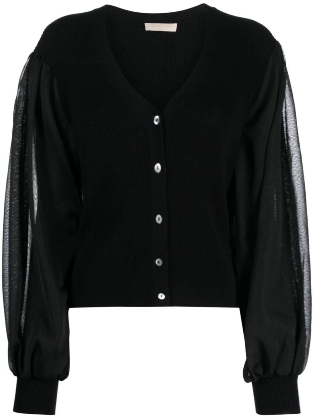 semi sheer-sleeves V-neck cardigan - 1