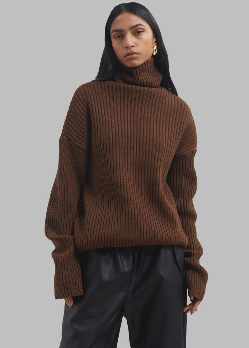 Thelma Ribbed Sweater Dress - Brown 5