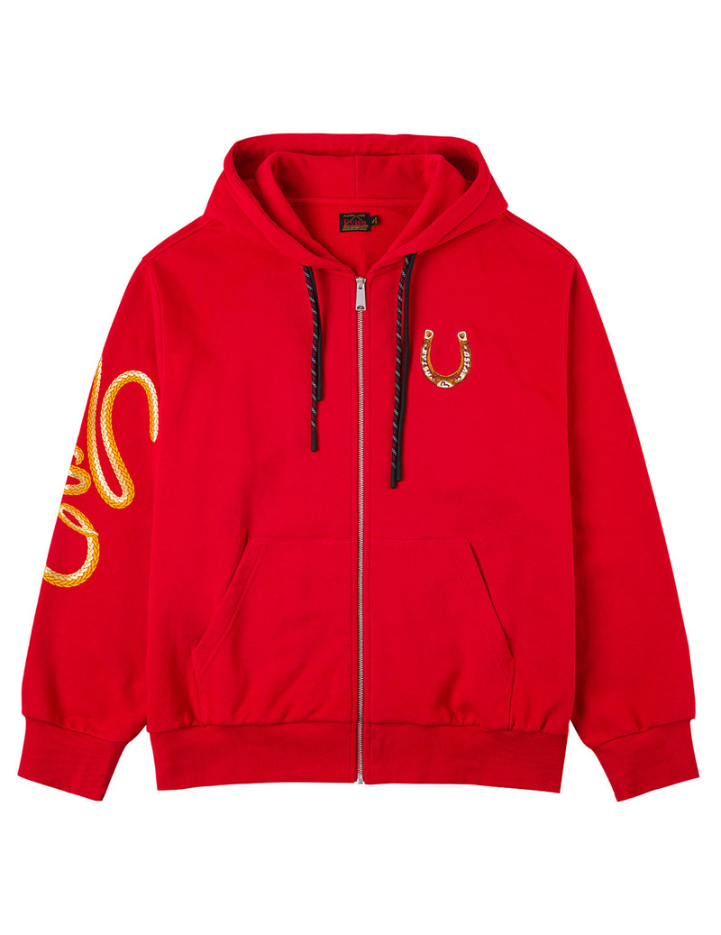 EVISU Year Of Horse Embroidery Zip-Up Hoodie - Red outlook