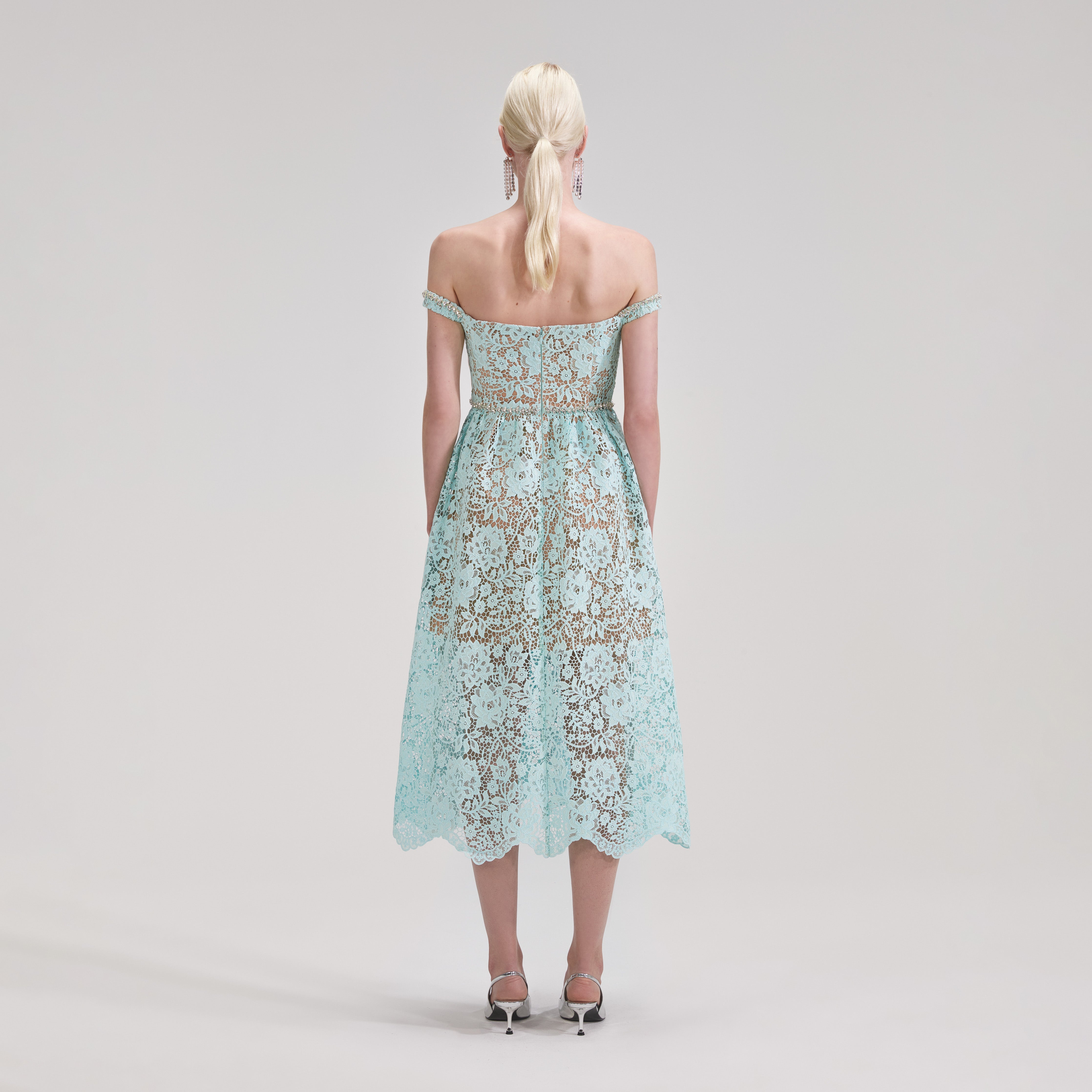 self-portrait Blue Cord Lace Diamante Midi Dress - PF23-114M-BL | REVERSIBLE