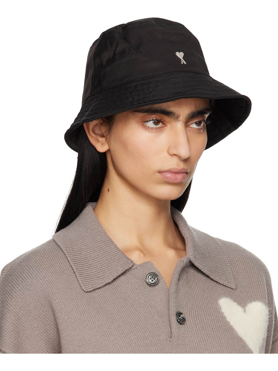 Black Twill Ami de Coeur Stud Bucket Hat - 2