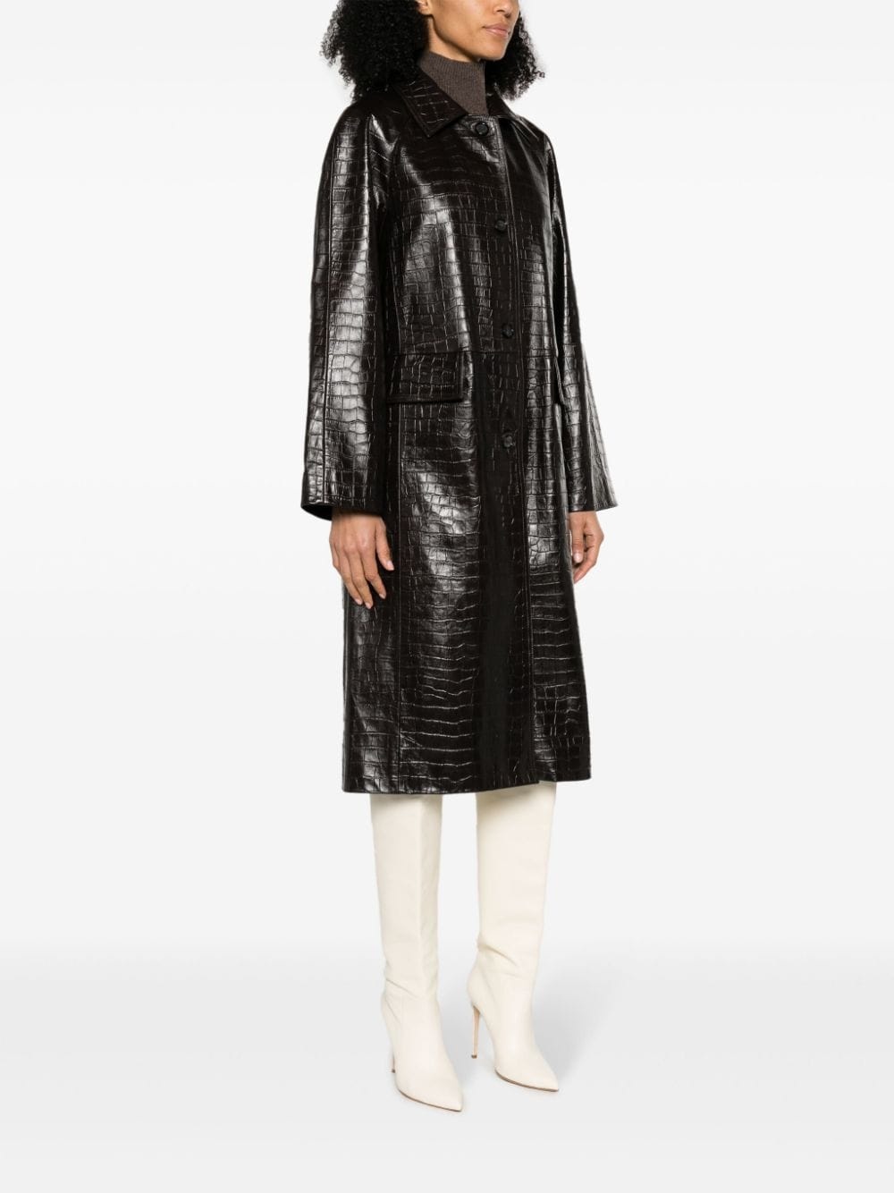 embossed-crocodile leather maxi coat - 3