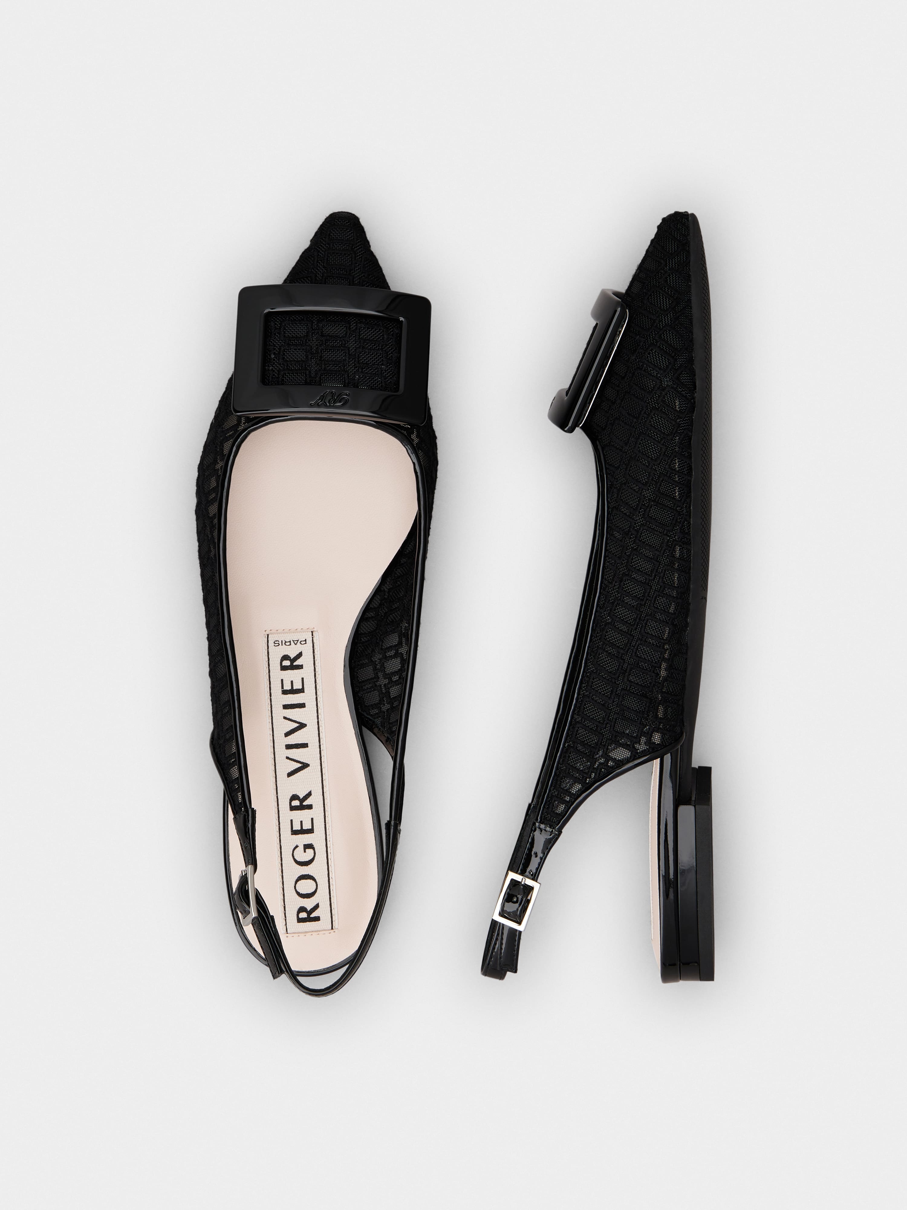 Gommettine Net Lacquered Buckle Slingback Ballerinas in Fabric - 4