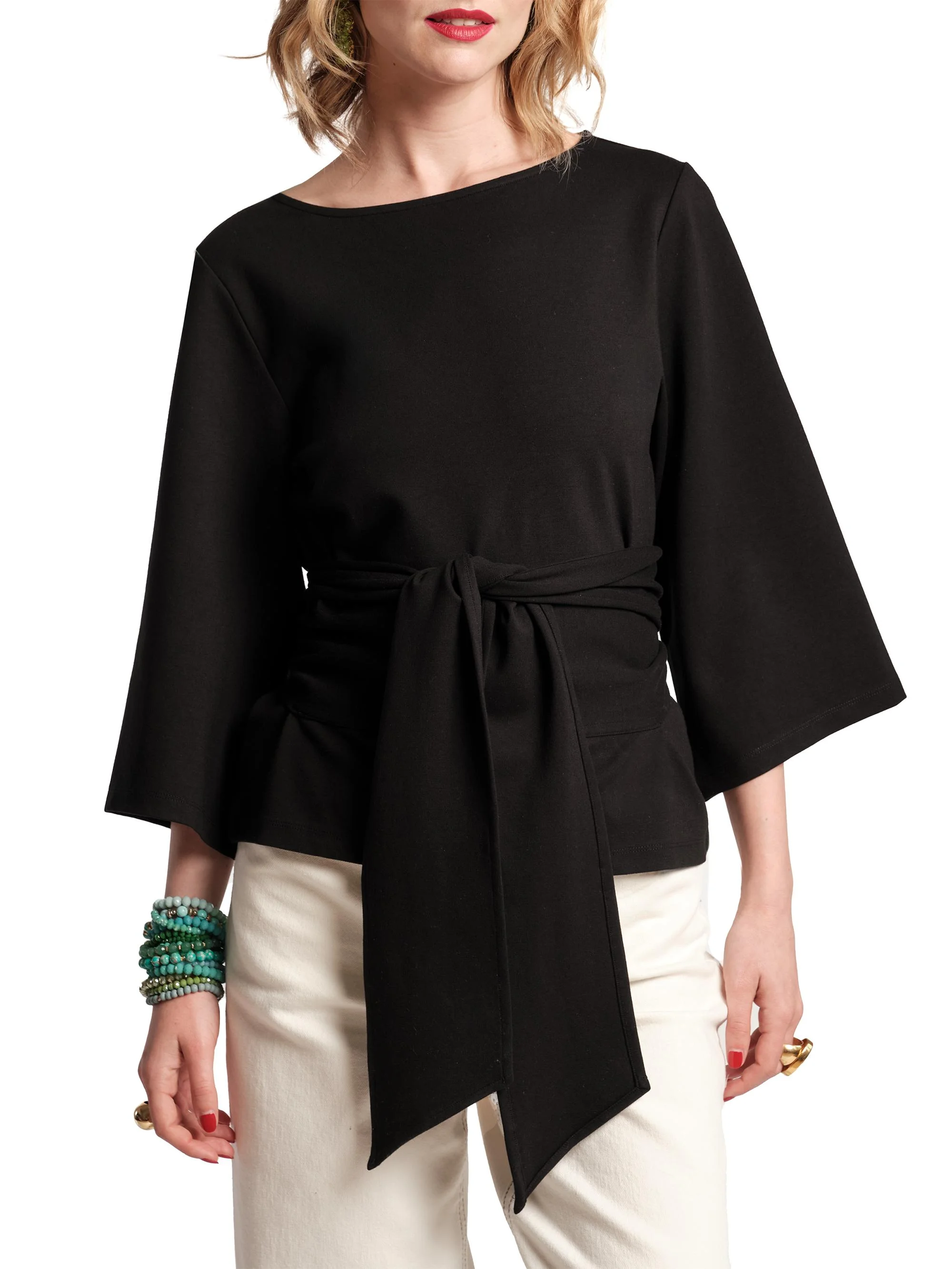Women's Whitney Wrap Tie-Waist Top - Black - 1