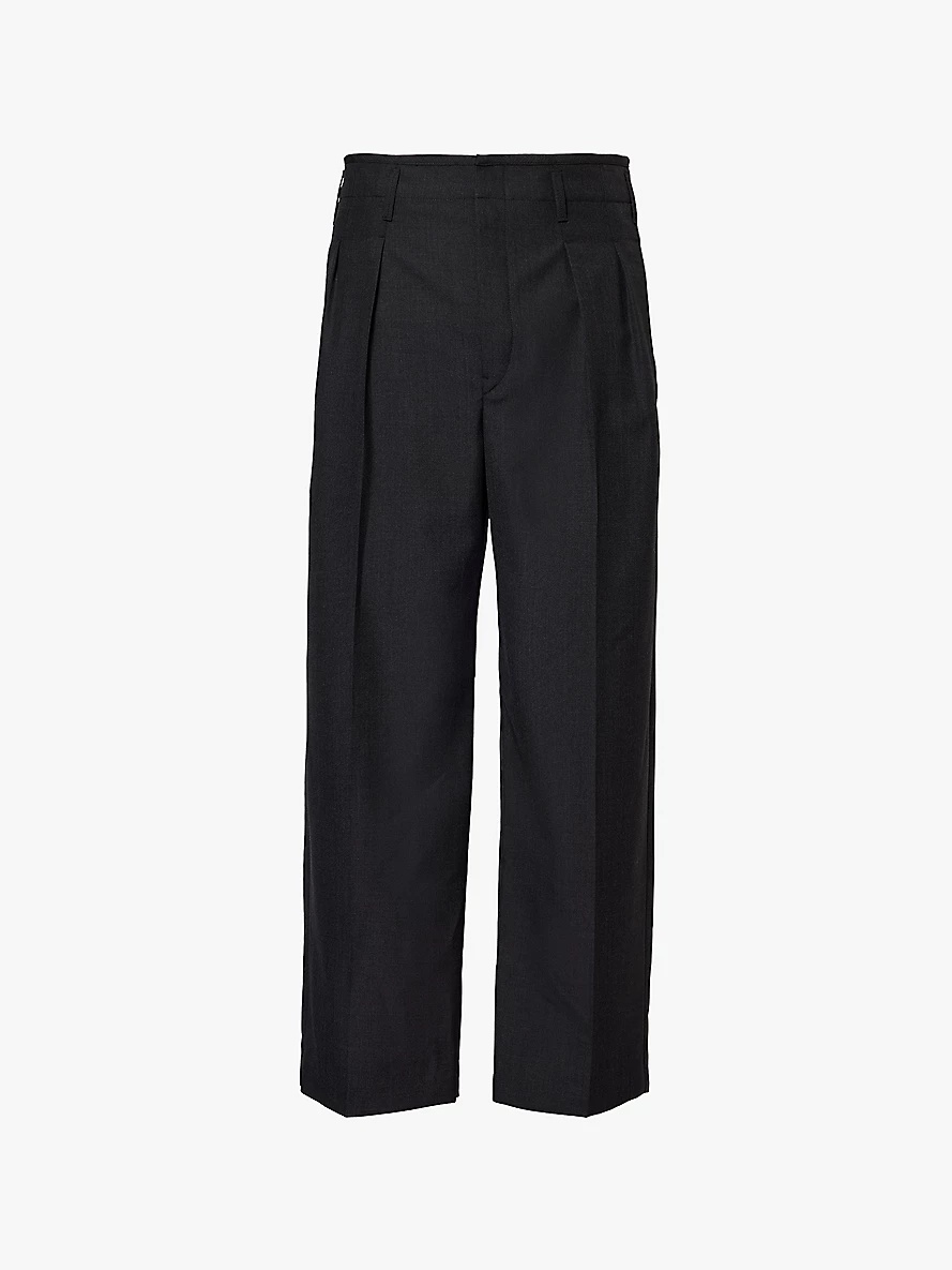 Pleated straight-leg mélange-twill wool trousers - 1