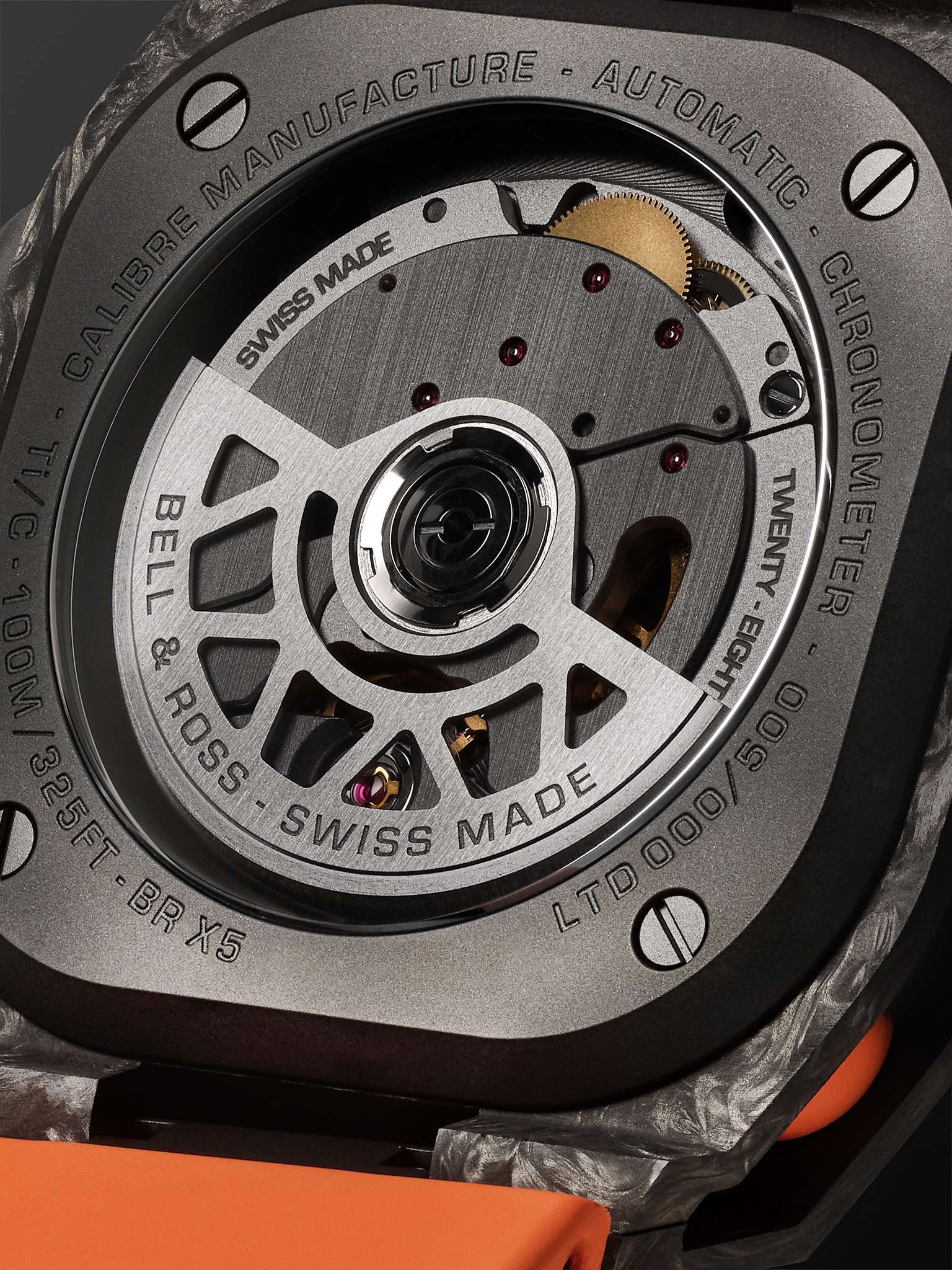 BR-X5 Carbon Orange Limited Edition Automatic Chronometer 41mm DLC-Coated Titanium and Rubber Watch, - 3