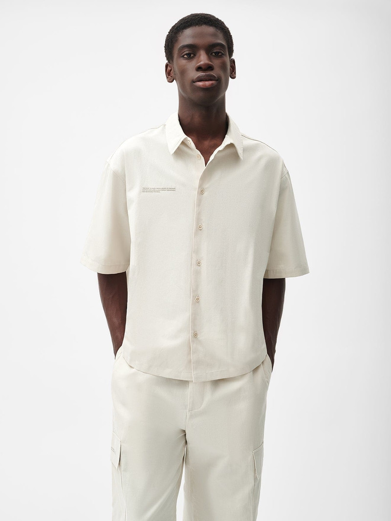 PANGAIA Mens Organic Cotton Linen Short Sleeve Shirt - Limestone outlook